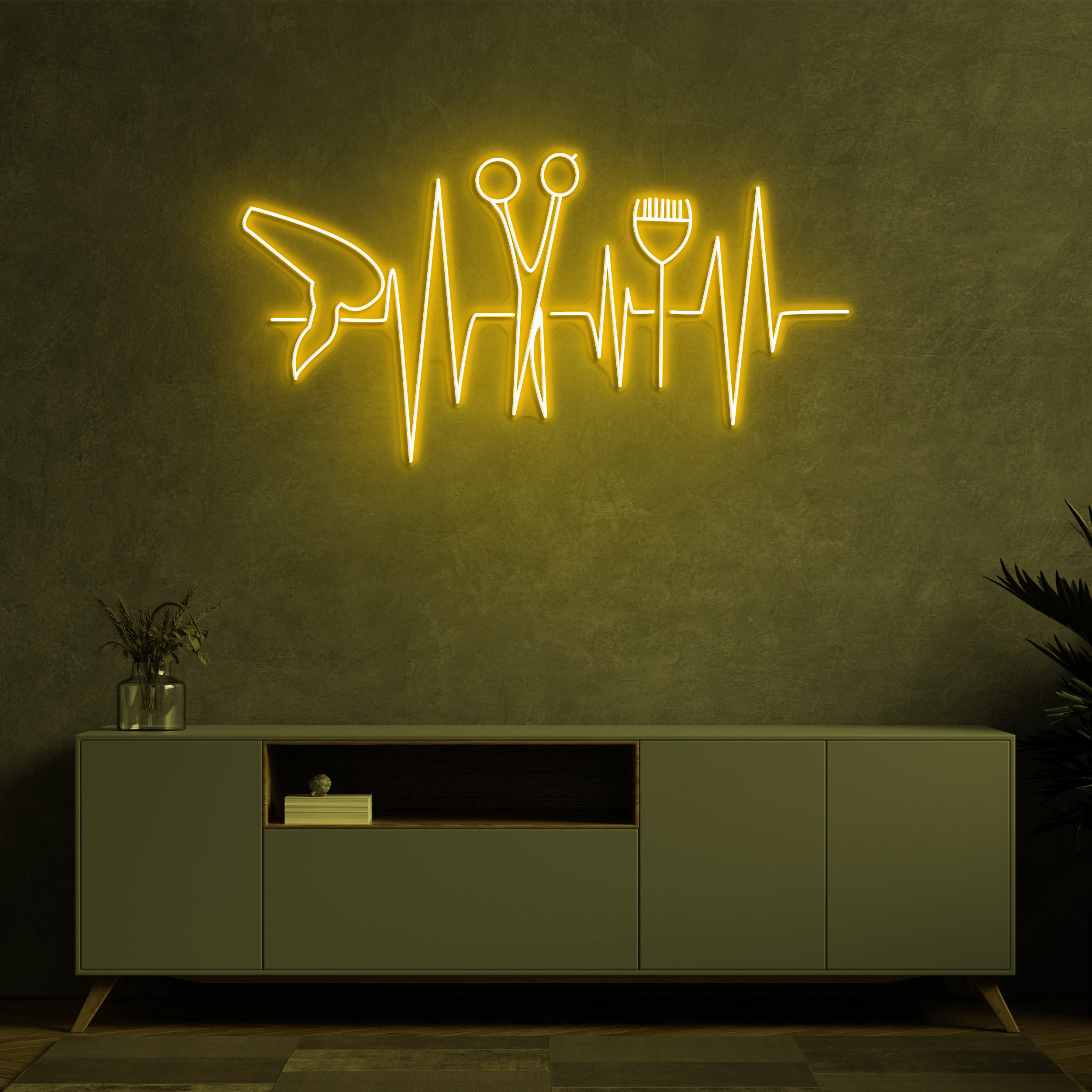 Hair Salon Neon Sign, LED Neon Light with Heartbeat, Hairdryer, Scissors, and Comb, LED Neon Sign for Barber Shop and Store Decor, Neon Art