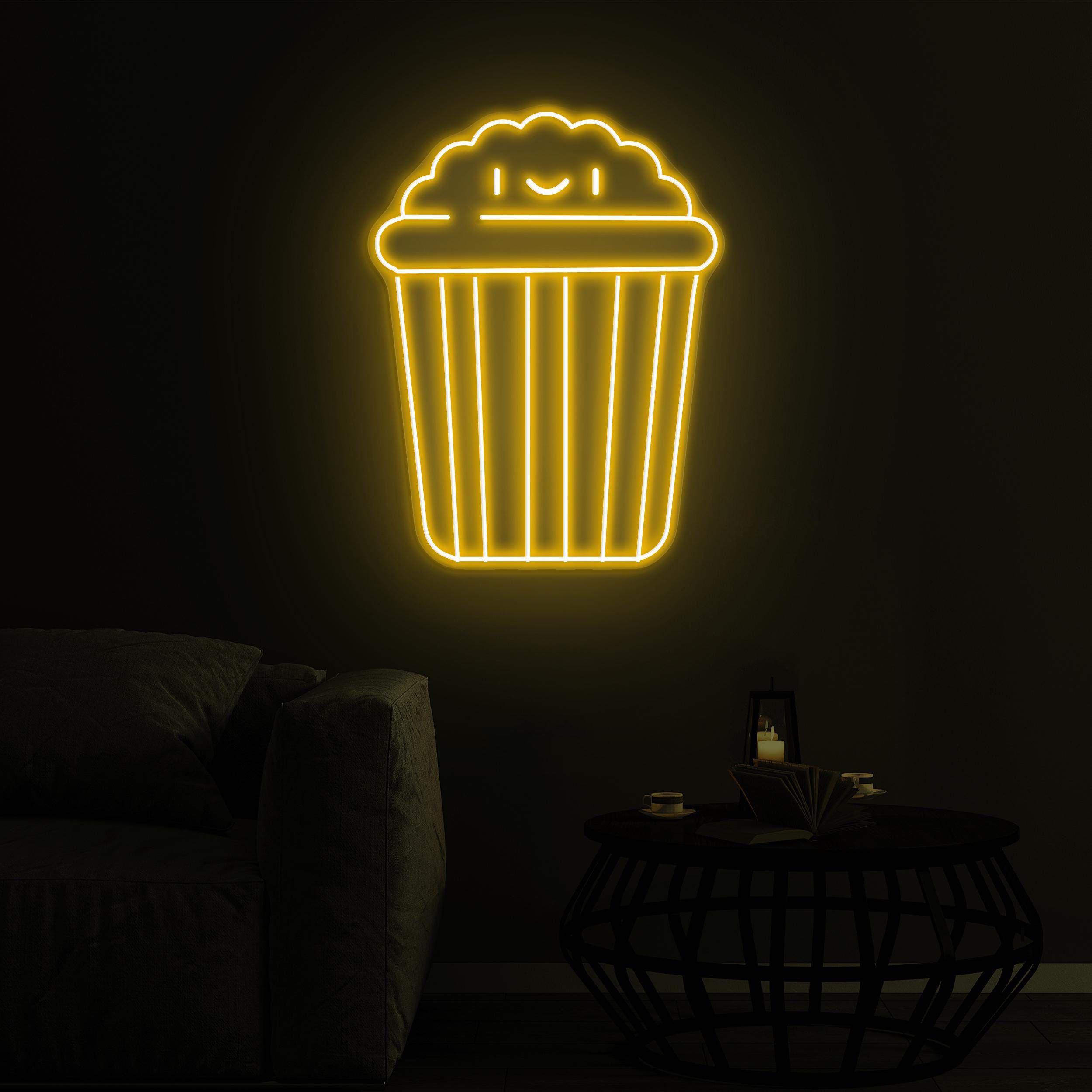 Popcorn Face Neon Sign, Popcorn LED Sign, Popcorn Face LED Neon Art, Home Wall Decor, Cinema Food Bar Decor, Movie Time Light, Snack Bar Art