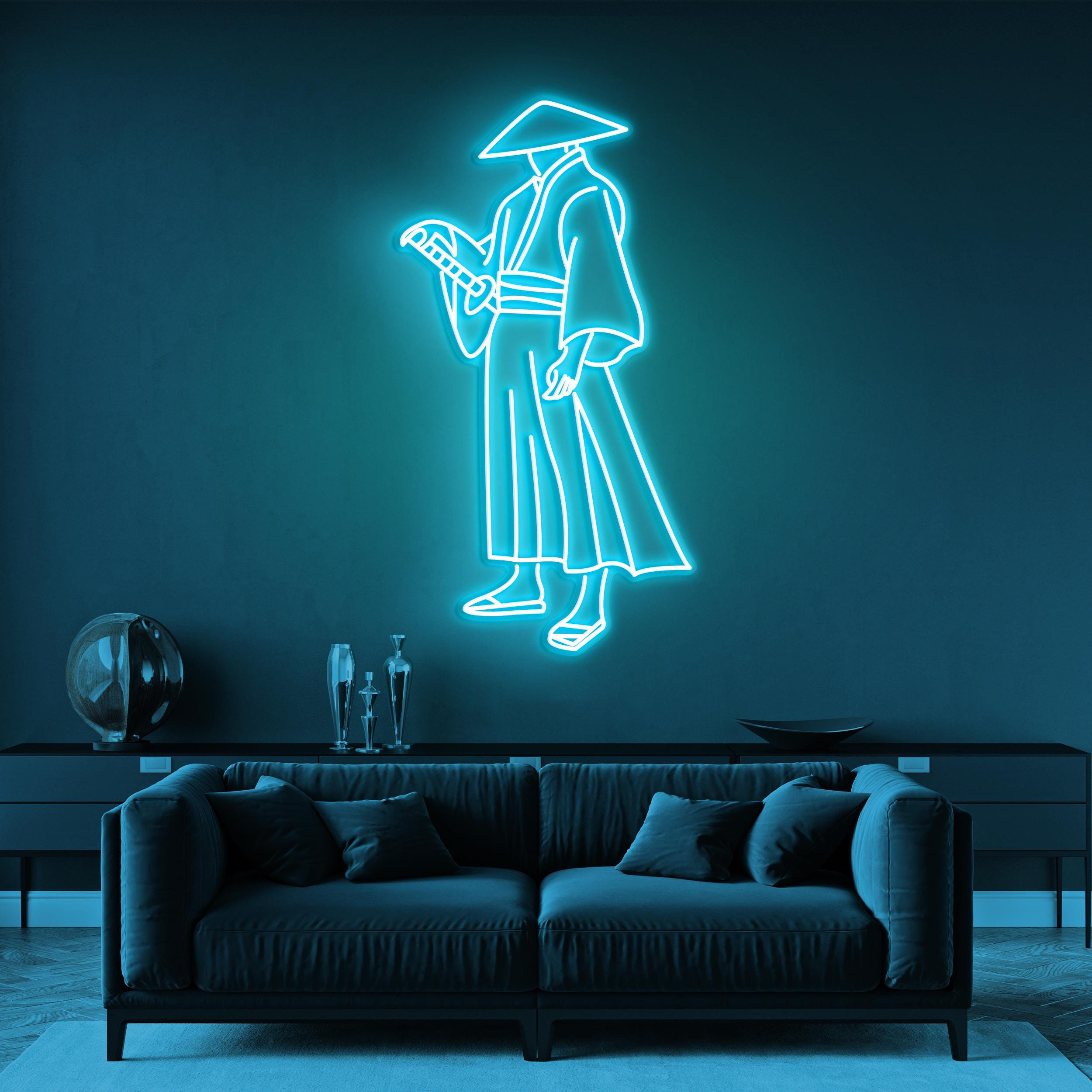 Samurai Neon Sign, Samurai LED Light, Japanese Warrior Wall Decor, Game Zone Art, Сartoon Character Sign, Ninja Man Decor for Anime Fans