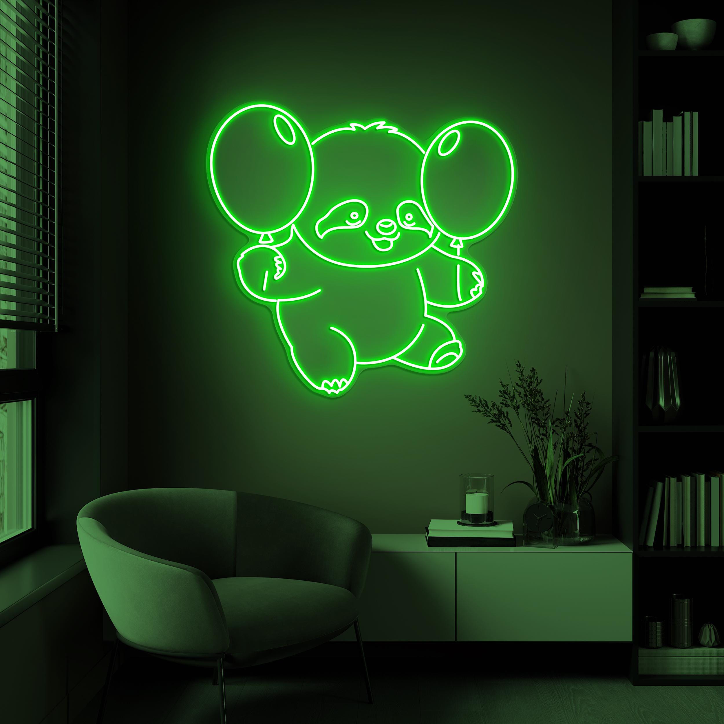 Baby Sloth With Balloon Neon Sign, Sloth With Balloons LED Light, Sloth Wall Decor, Kids Game Zone Decor, Toy Shop Wall Decor, Party decor