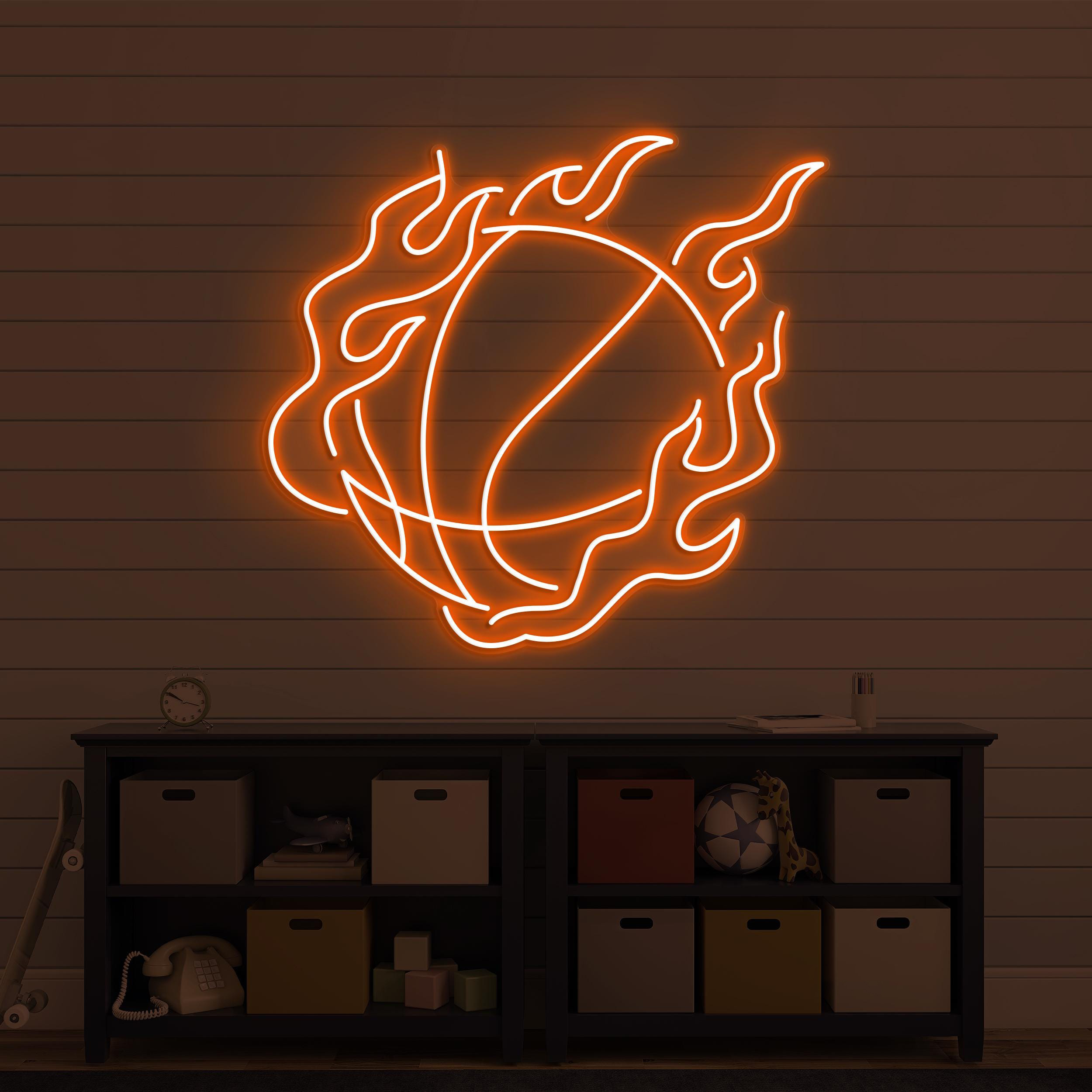Flaming Basketball Neon Sign, Flaming Basketball LED Light, Fire Ball Wall Decor, Sports Club Wall Decor, Game Room Neon Light, Ball Lover