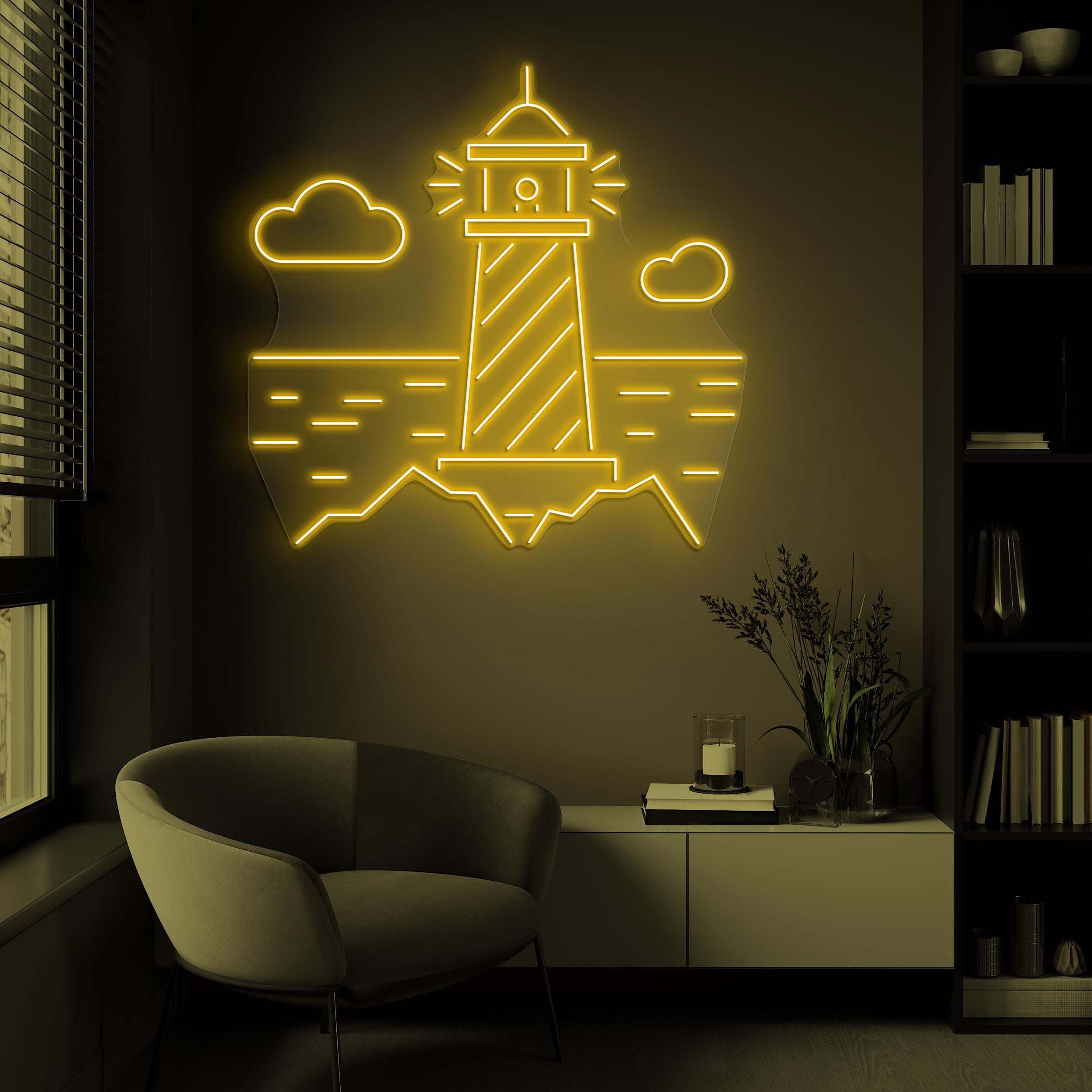 Lighthouse Neon Sign, Lighthouse LED Light, Lighthouse Wall Art, Coastal Home, Room, Cafe Party Decor, Shoreline Wall Art, Beach Cloud Decor