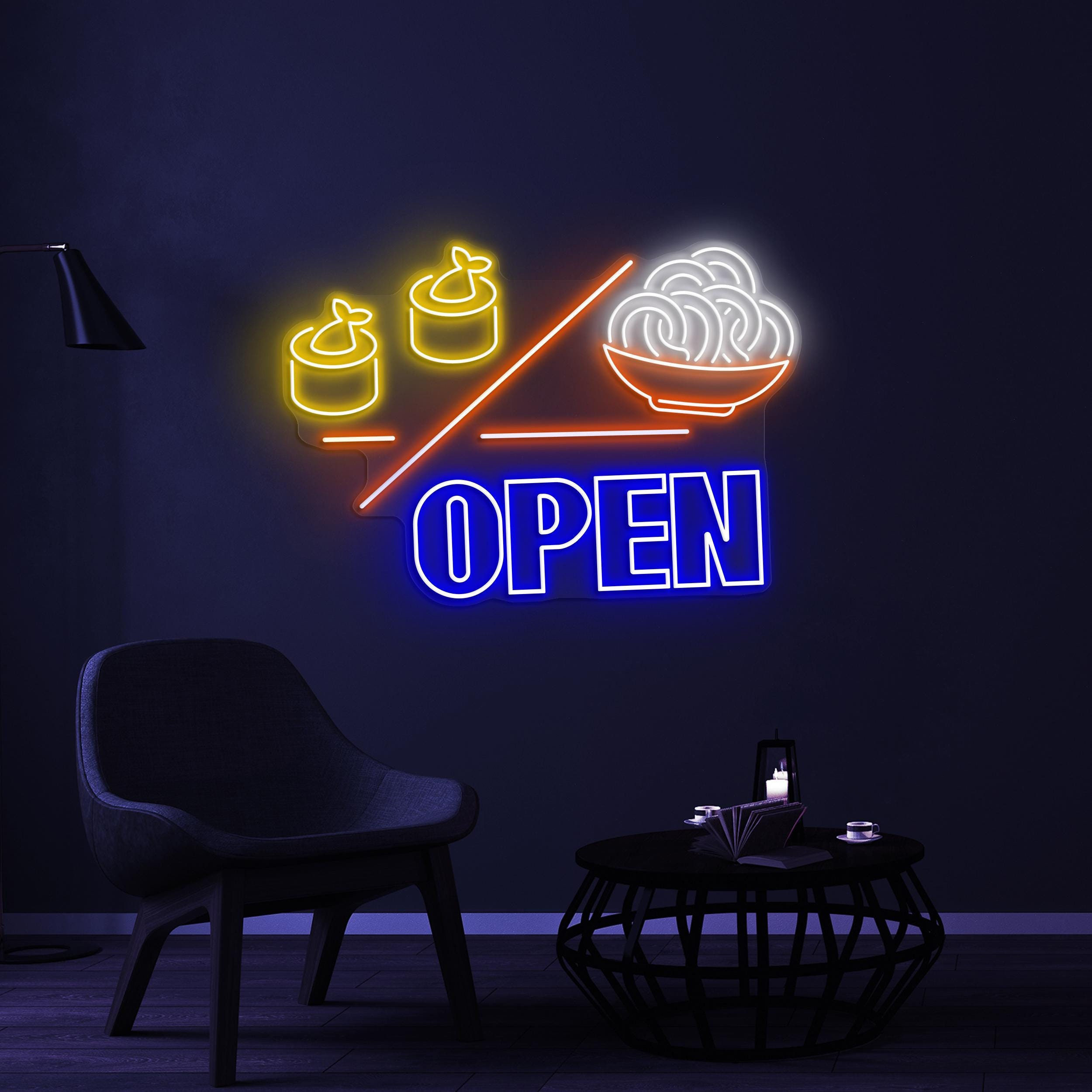 Open Neon Sign, Sushi Open LED Light, Kitchen Wall Decor, Restaurant Wall Light, Business Logo Sign, Japanese Food Sign, Cafe Bar Neon Decor