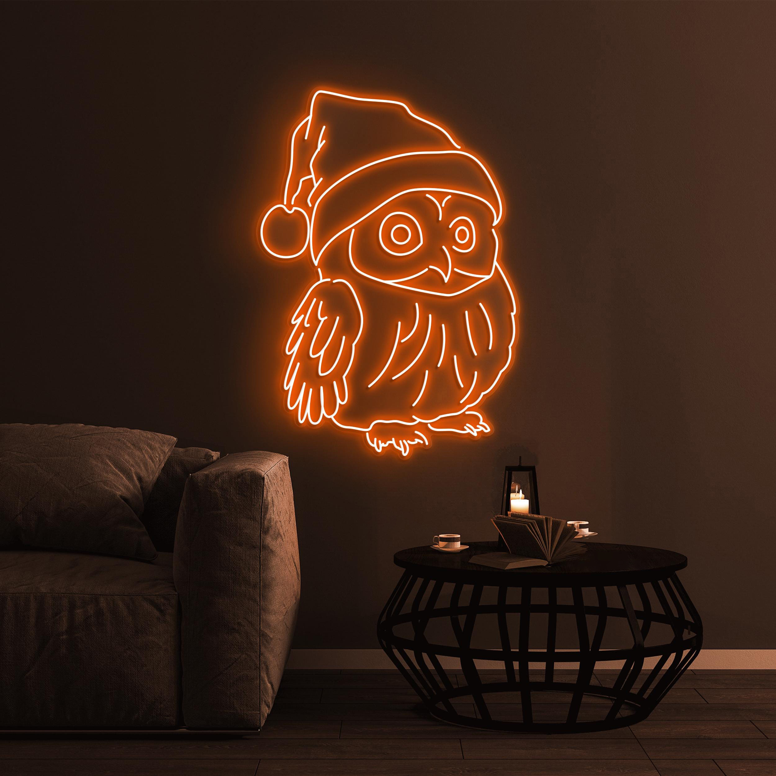 Christmas Owl Neon Sign, Christmas Owl LED Light, Owl Wall Decor, Birds Shop Wall Art, Custom Neon Sign, Christmas Decor, Owl Santa Hat Sign