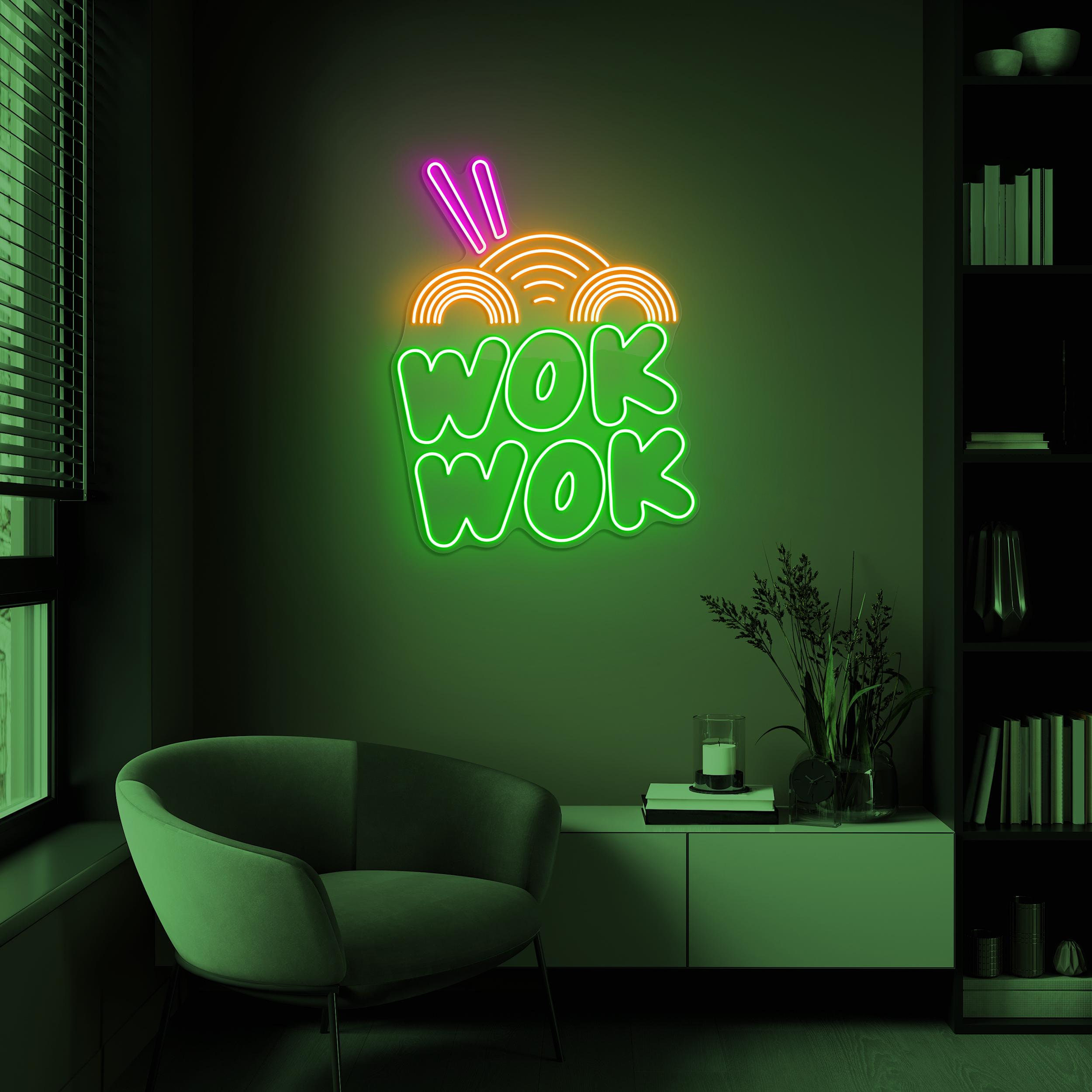 Wok Wok Neon Sign, Wok Wok LED Light, Chinese Food Wall Decor, Kitchen Wall Art, Noodles Neon Sign, Asian Restaurant Decor, Cafe Wall Art