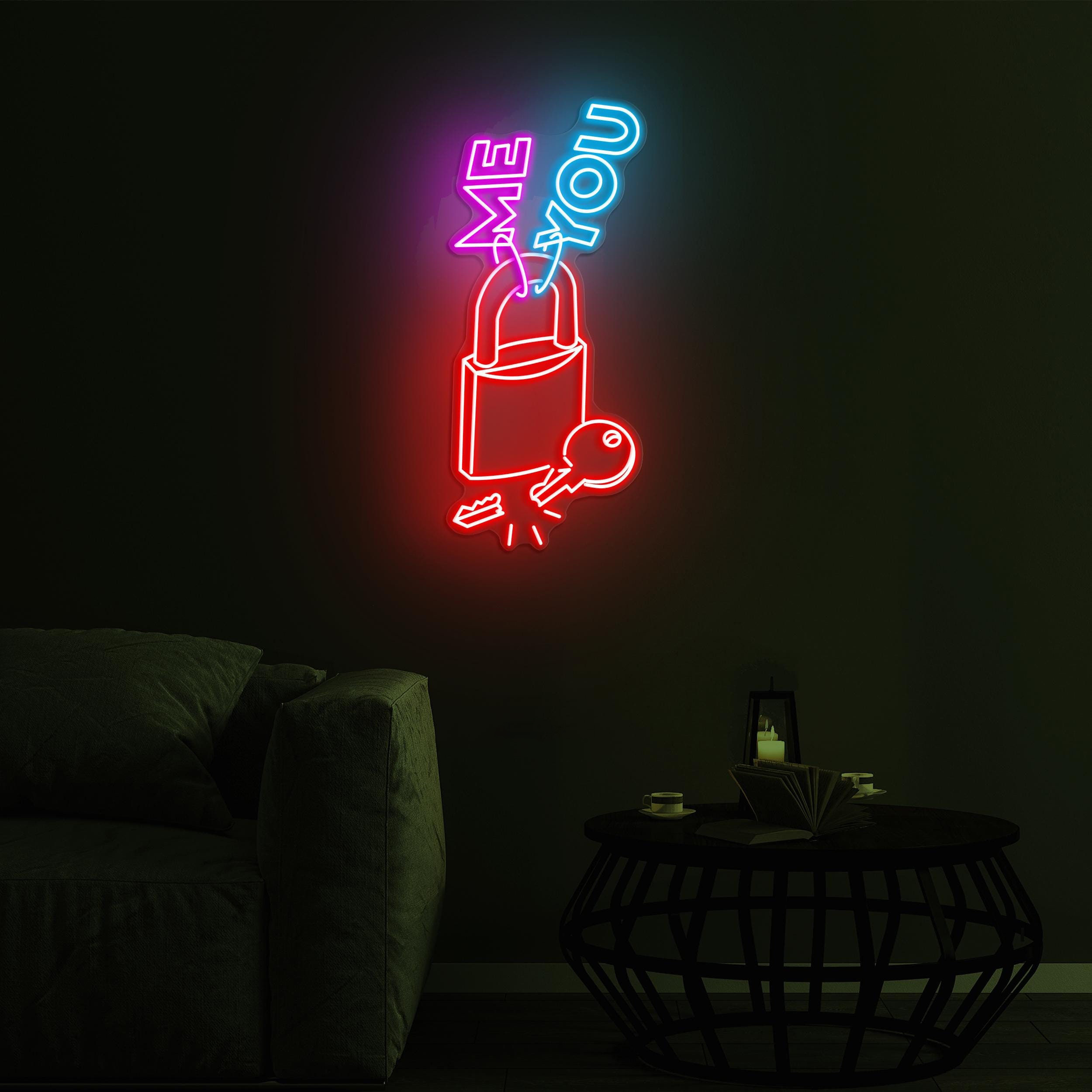 Me and You Neon Sign, Me and You LED Light, Lock With Key LED Neon Art, Love Wall Decor, Romantic Neon Wall Art, Home Wall Decor, Love Sign