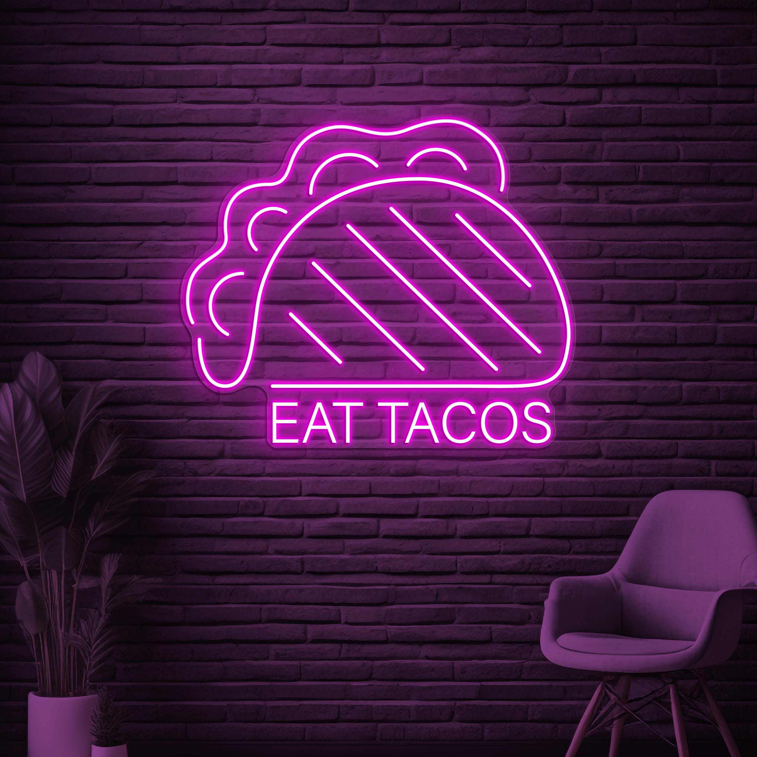 Eat Tacos Neon Sign, Eat Tacos LED Light, Tacos Sandwich Wall Art, Kitchen Wall Decor, Cafe Neon Art, Mexican Food Neon Art, Retro Taco Sign