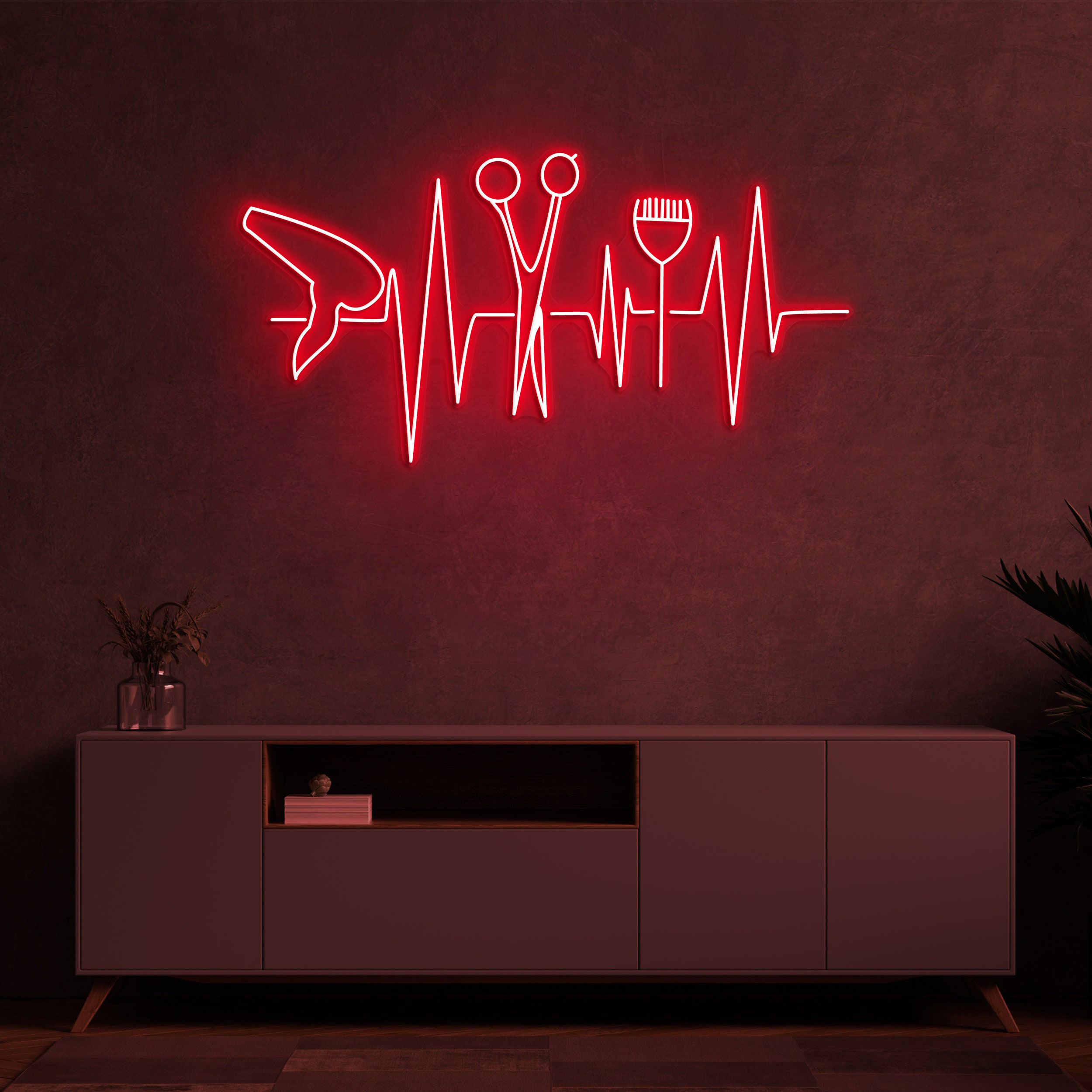 Hair Salon Neon Sign, LED Neon Light with Heartbeat, Hairdryer, Scissors, and Comb, LED Neon Sign for Barber Shop and Store Decor, Neon Art