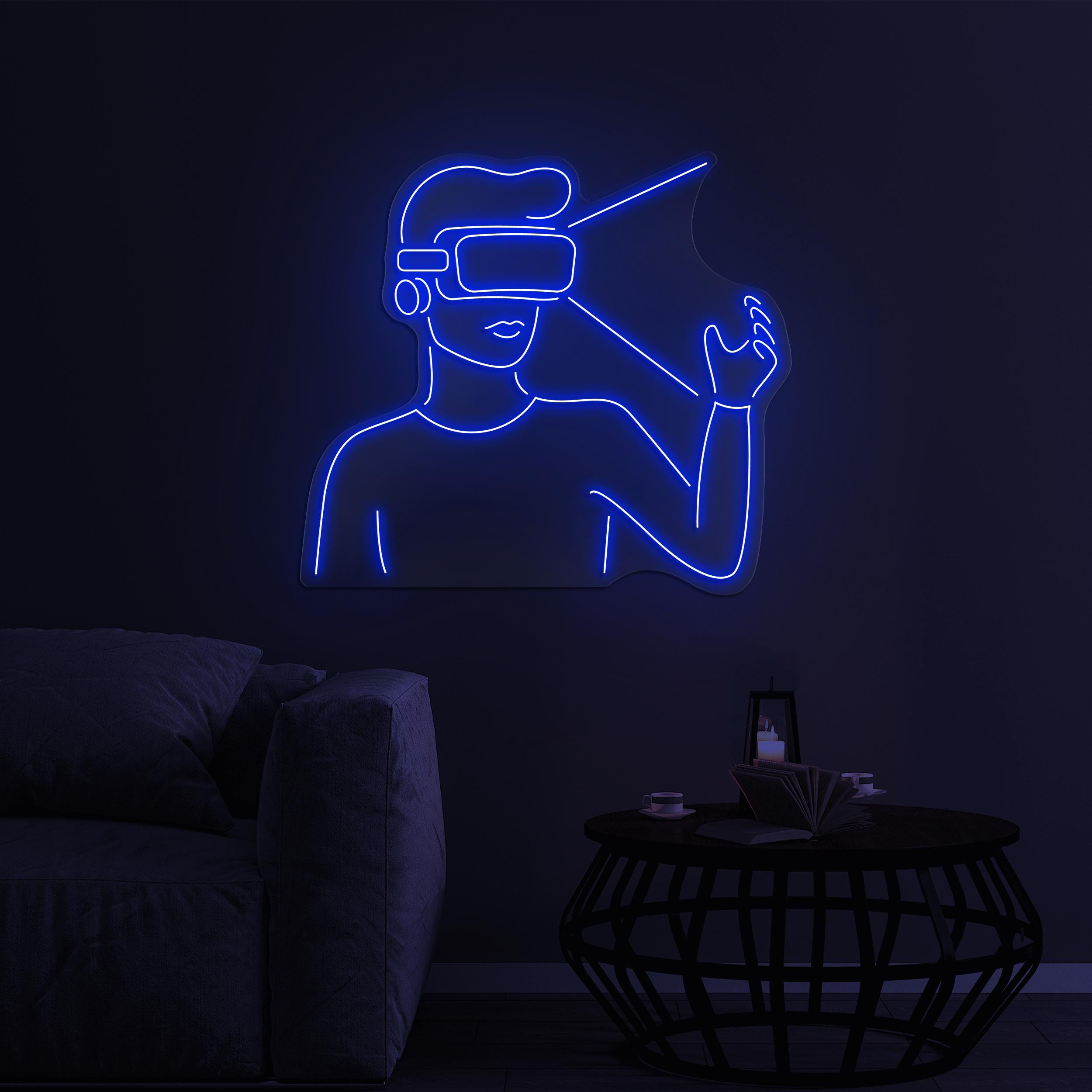 Man Wearing Vr Neon Sign, Man Wearing VR Led Light, VR Glasses Decor, Man Wearing VR Wall Decor, Virtual Reality House Decor, Room Wall Art