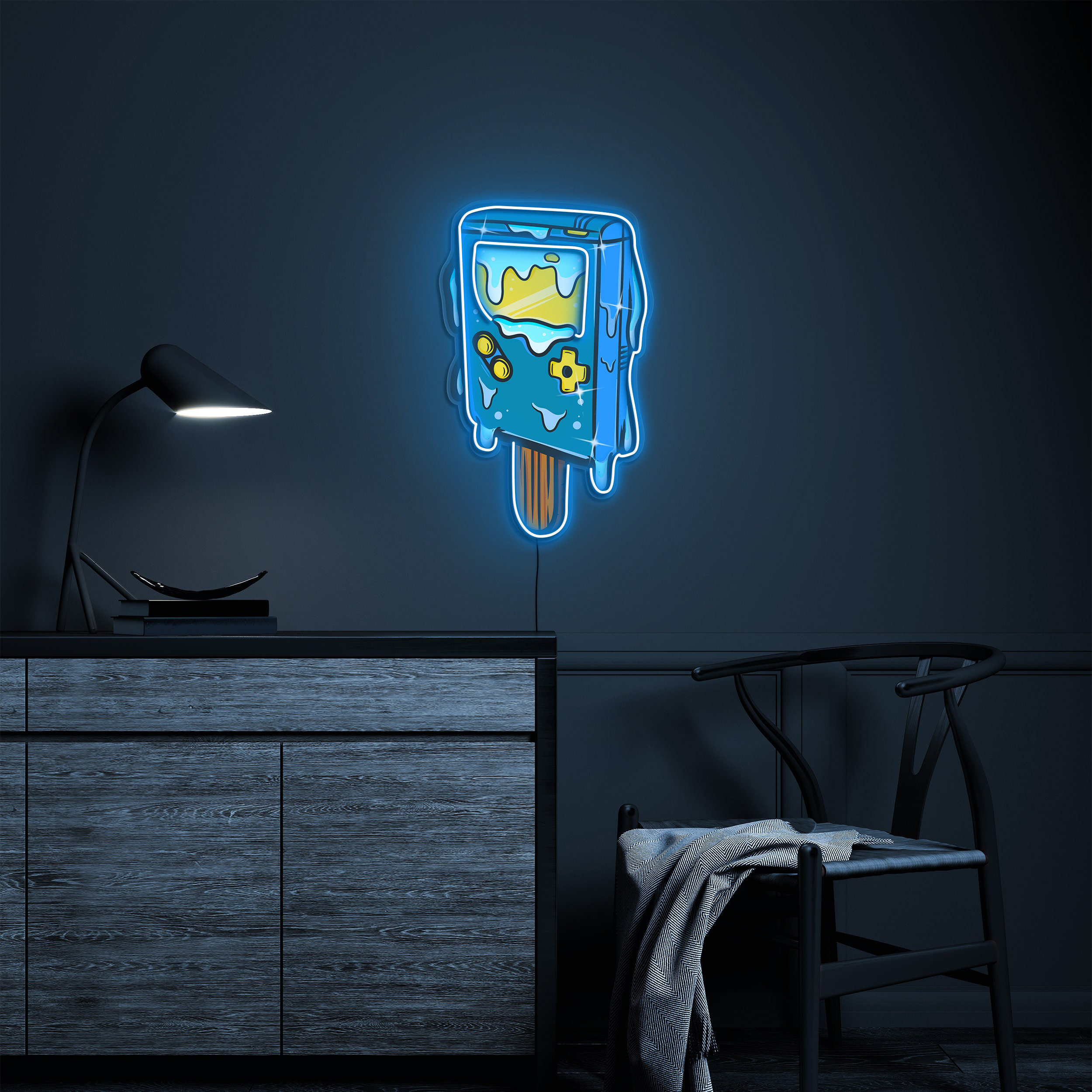 Ice Cream Game Boy Neon Sign, 80s Decor, LED Neon Pop Art Sign, Game Remote Sign, Game Room Decor, Ice Cream Cone Game Boy LED Wall Art