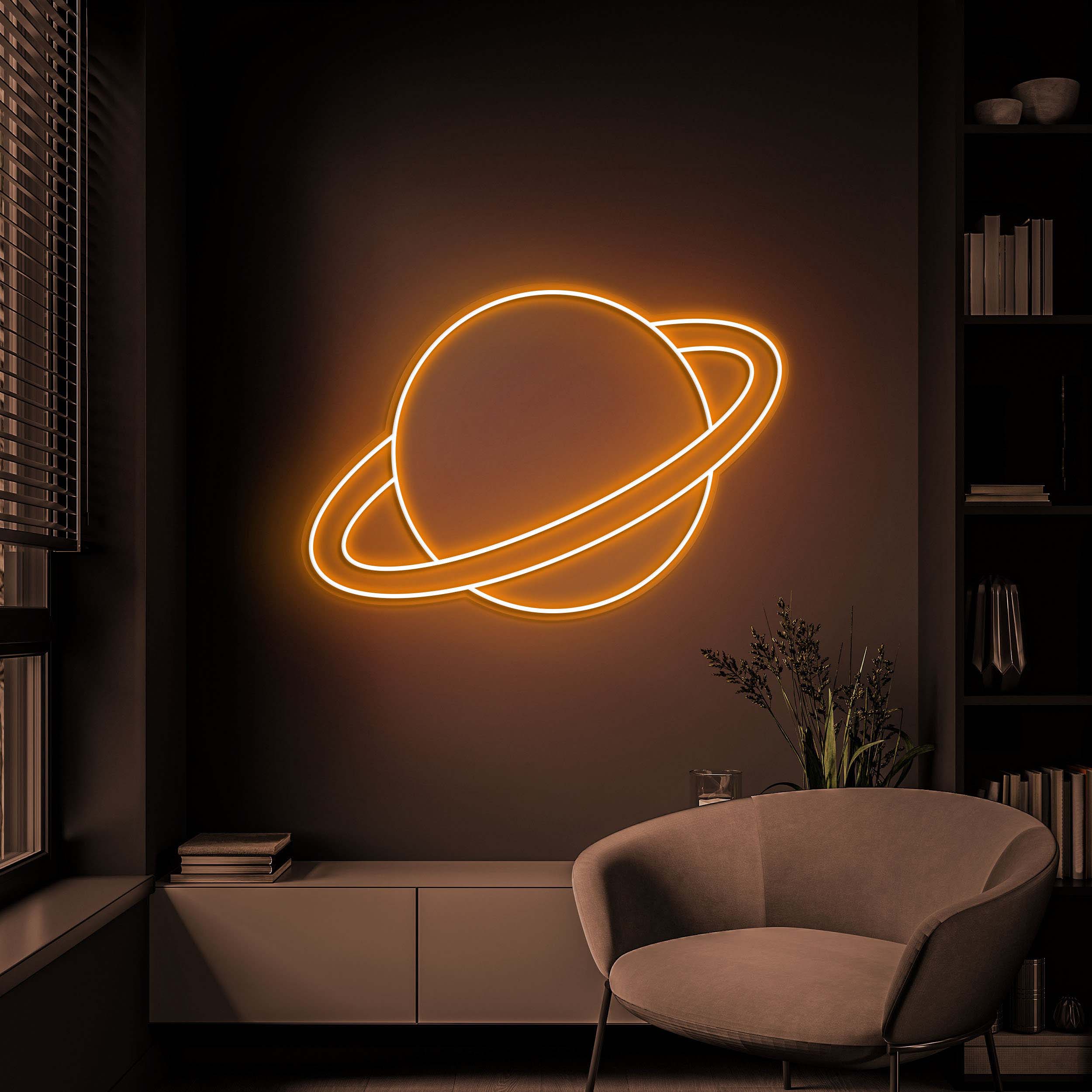 Saturn Planet Neon Sign, LED Space Decor, Planet Led Wall Art, Saturn Neon Light for Kids' Room, Bedroom, Home Decor, Gift for Space Lovers