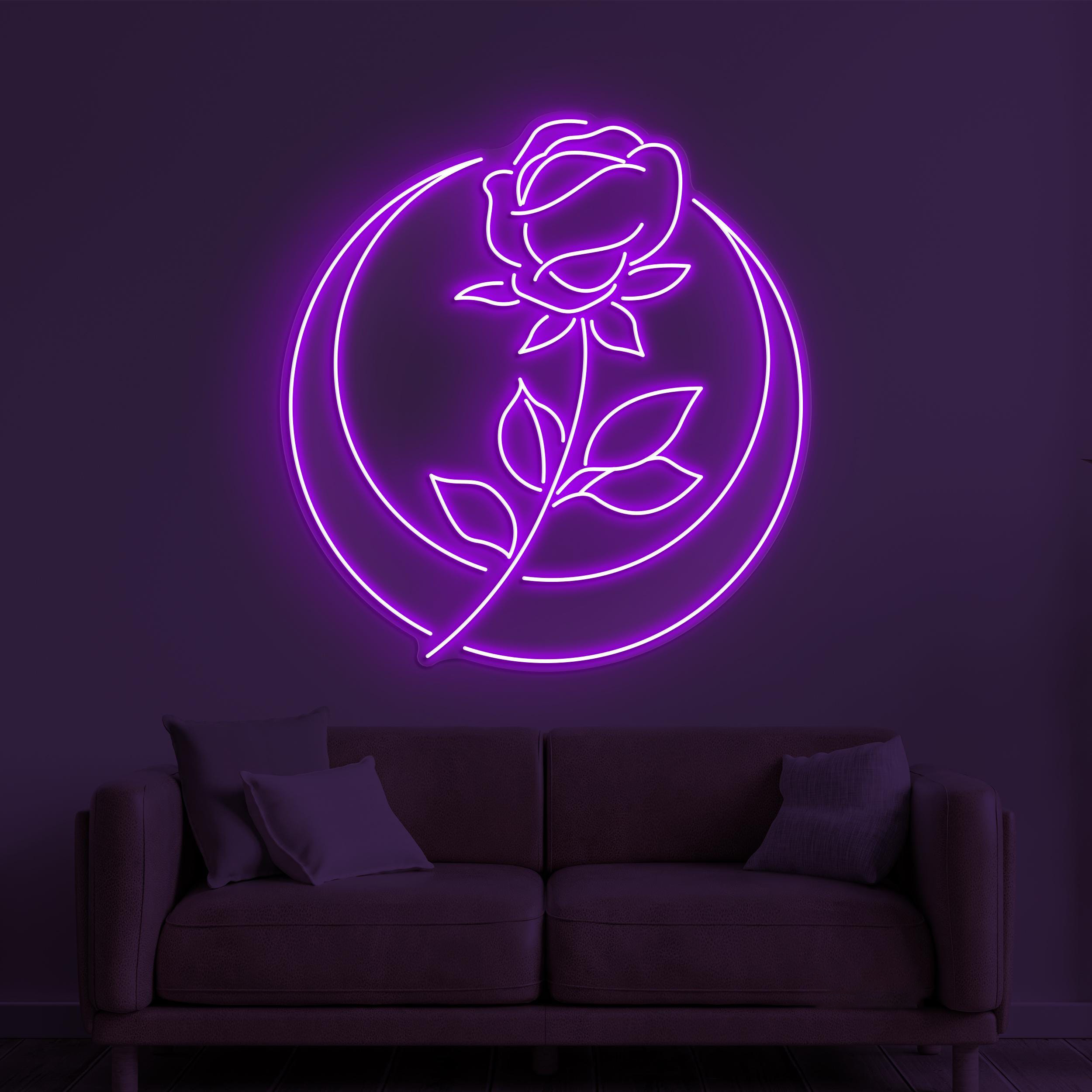 Moon Rose Flower Neon Sign, Moon Rose Flower LED Light, Flower Shop Wall Decor, Moon & Rose Wall Art, Wedding Party Decor, Moon Night Light