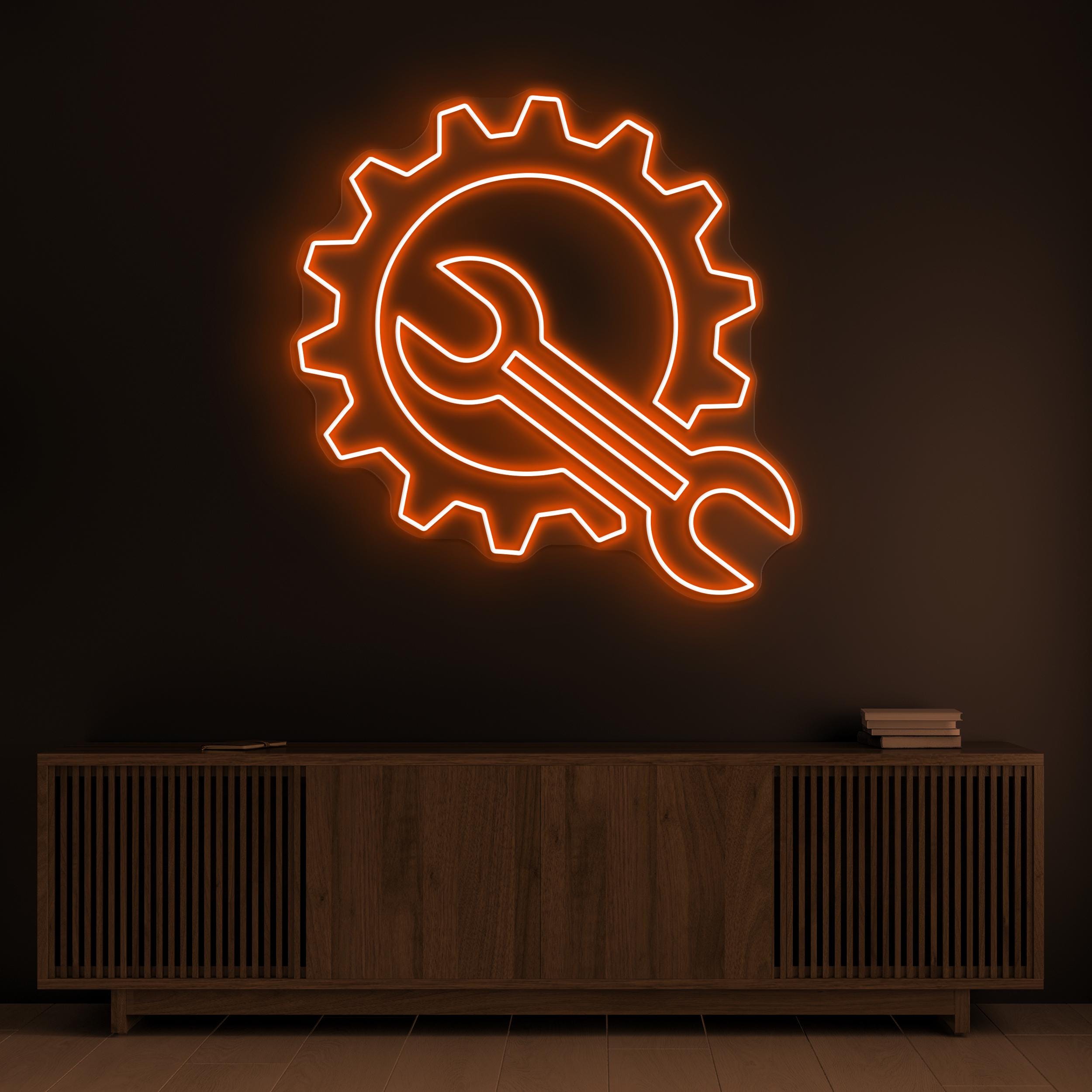 Gear & Wrench Neon Sign, Gear and Wrench LED Light, Mechanic Wall Decor, DIY Wall Art, Garage Neon Light, Work Shop Art, Mechanic Tools Sign