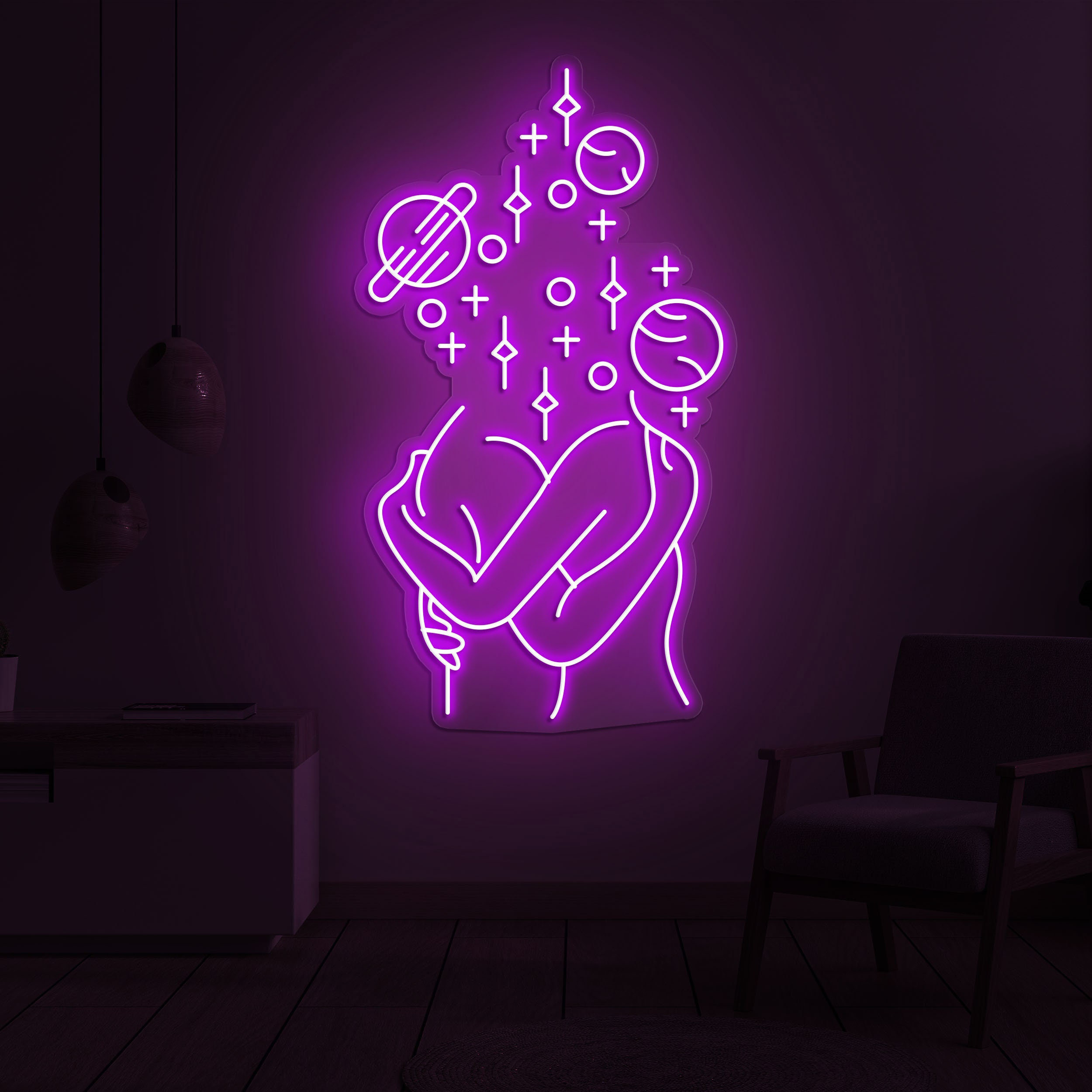 Abstract Space Star Hug LED Neon Sign, Cosmic Wall Art, Galaxy LED Neon Sign for Stars Decoration, Planets and Stars Neon Light, Cuddle Sign