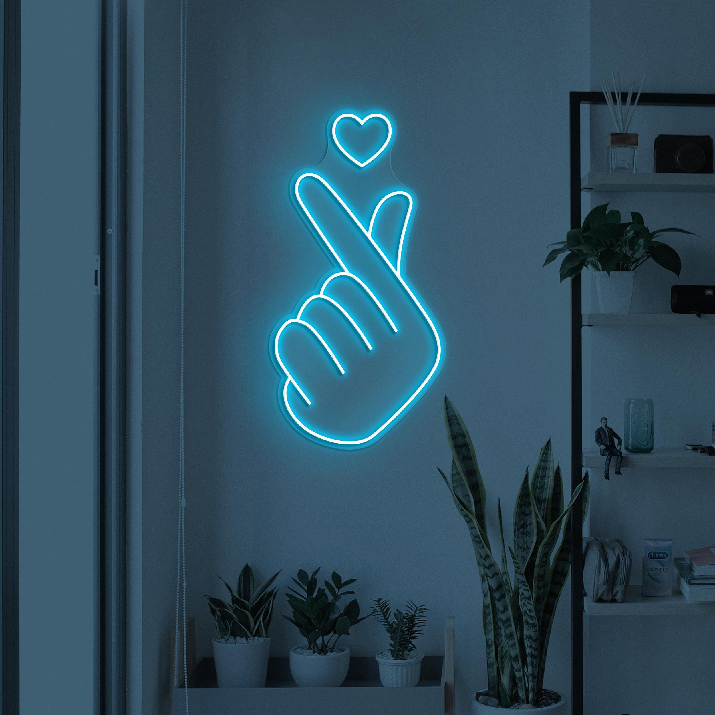Heart Hand Neon Sign, Finger Heart LED Light, Heart Wall Decor, Wedding Party Wall Art, Love Neon Sign, Wedding Decor, Gift for Couple