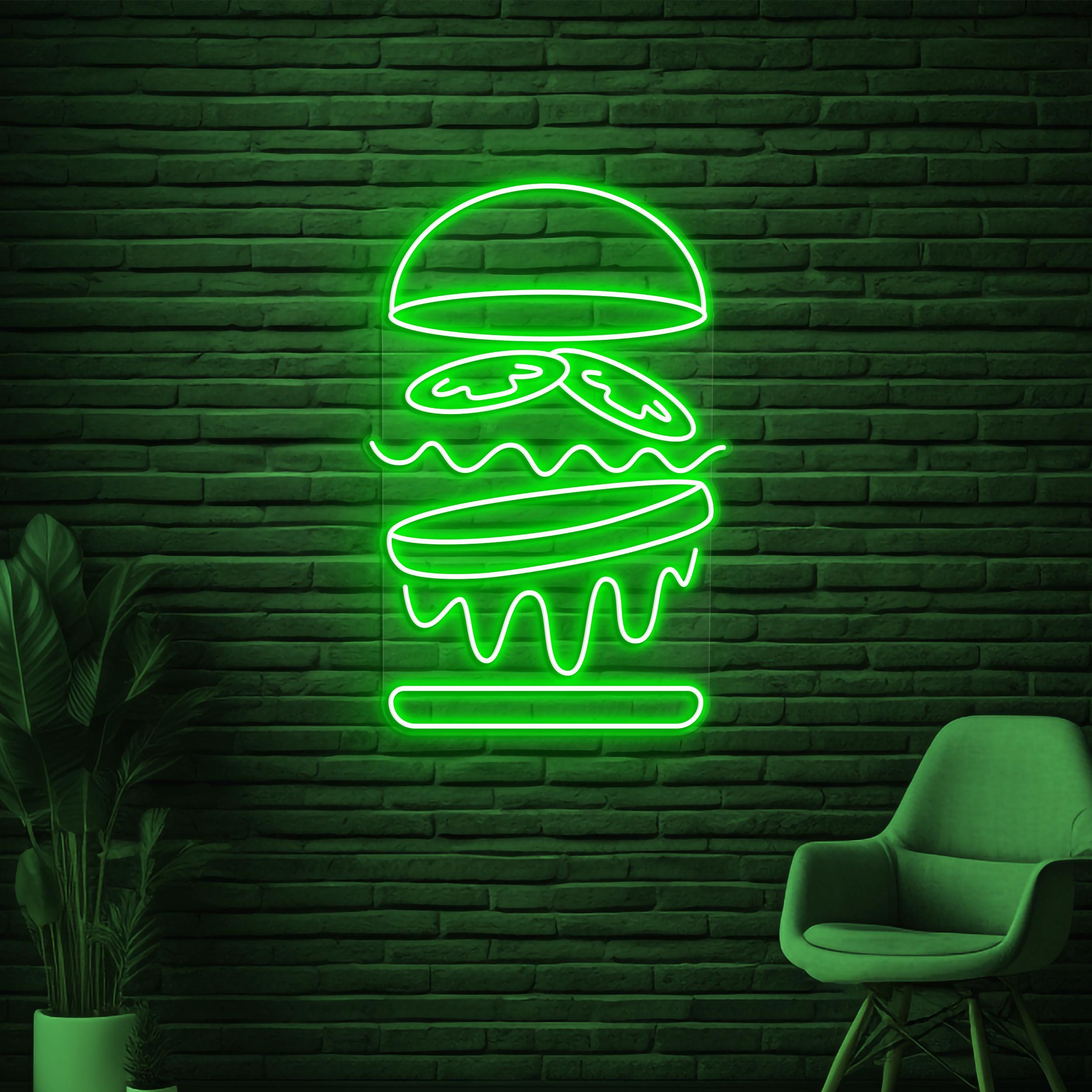 Burger Neon Sign, Burger LED Light, Restaurant Wall Decor, Fast Food Neon Light, Burger Lover Sign, Burger Shop Neon Art, Street Food Decor
