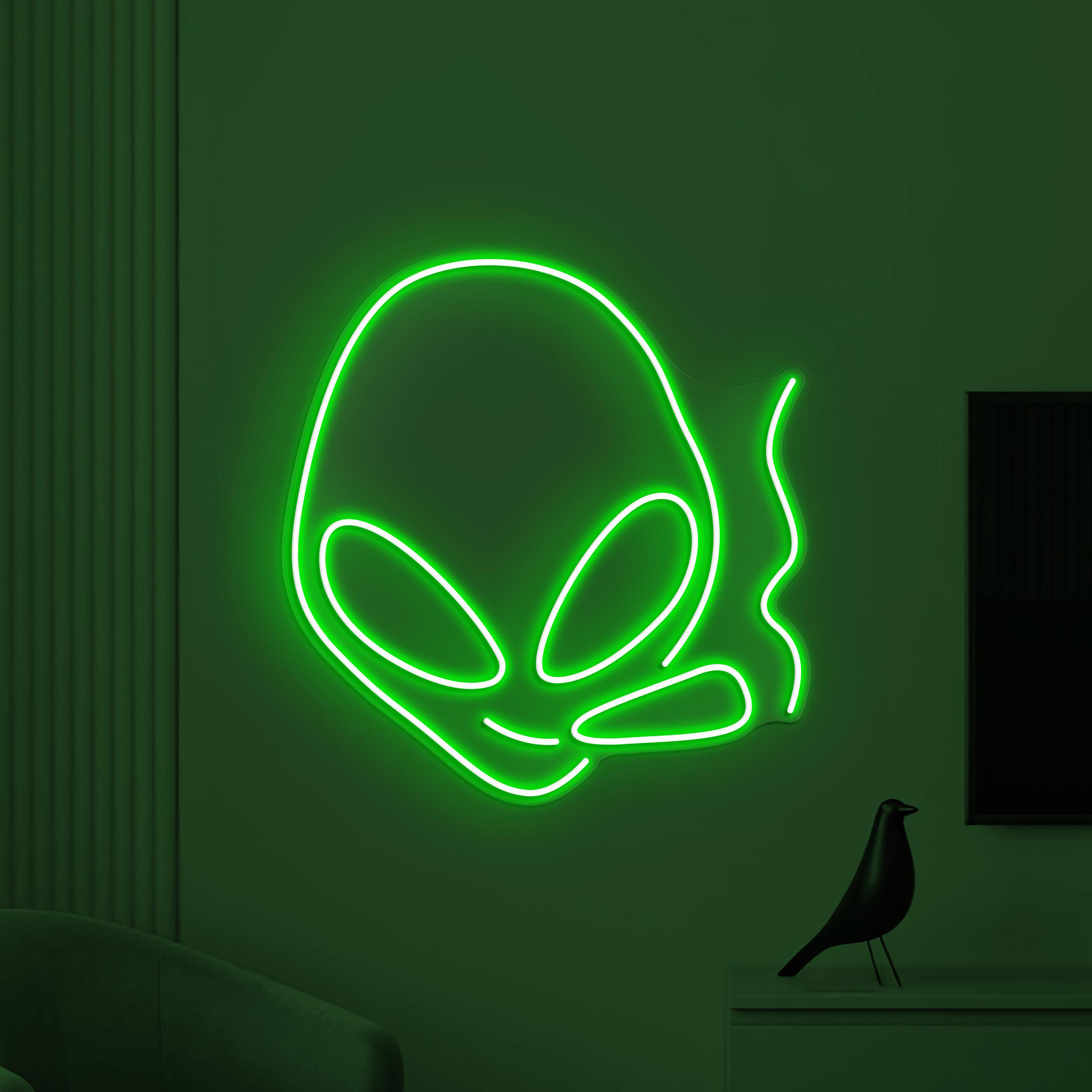 Smoking Alien Neon Sign, Smoking Alien LED Light, Alien Head Wall Decor, Alien with Cigarette Wall Art, Game Room Neon Light, Kids Room Art