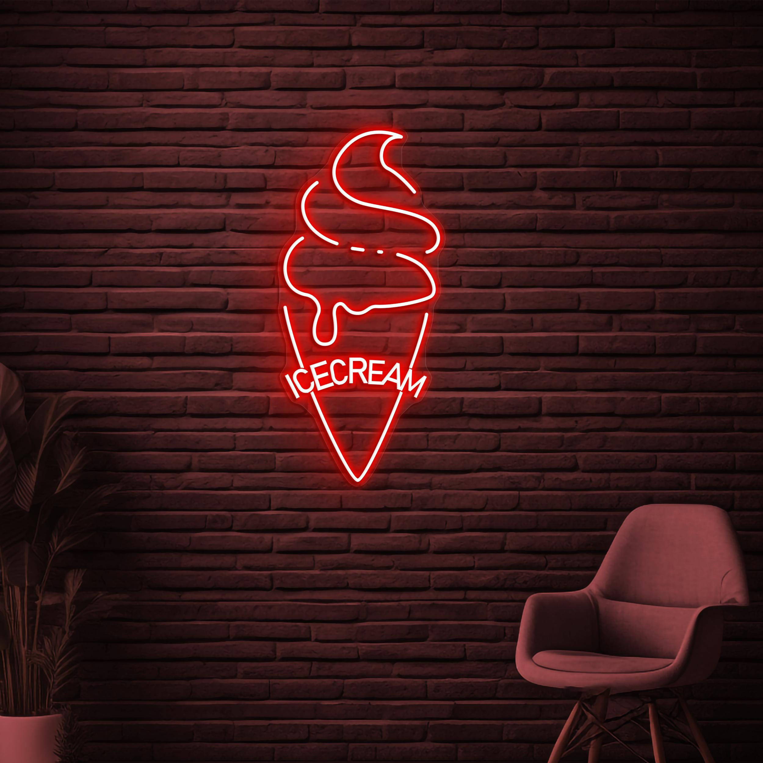 Ice Cream Neon Sign, Cone Ice Cream LED Light, Ice Cream Logo Wall Art, Ice Cream Shop Decor, Sweet Treat Wall Art, Decor for Dessert Spot