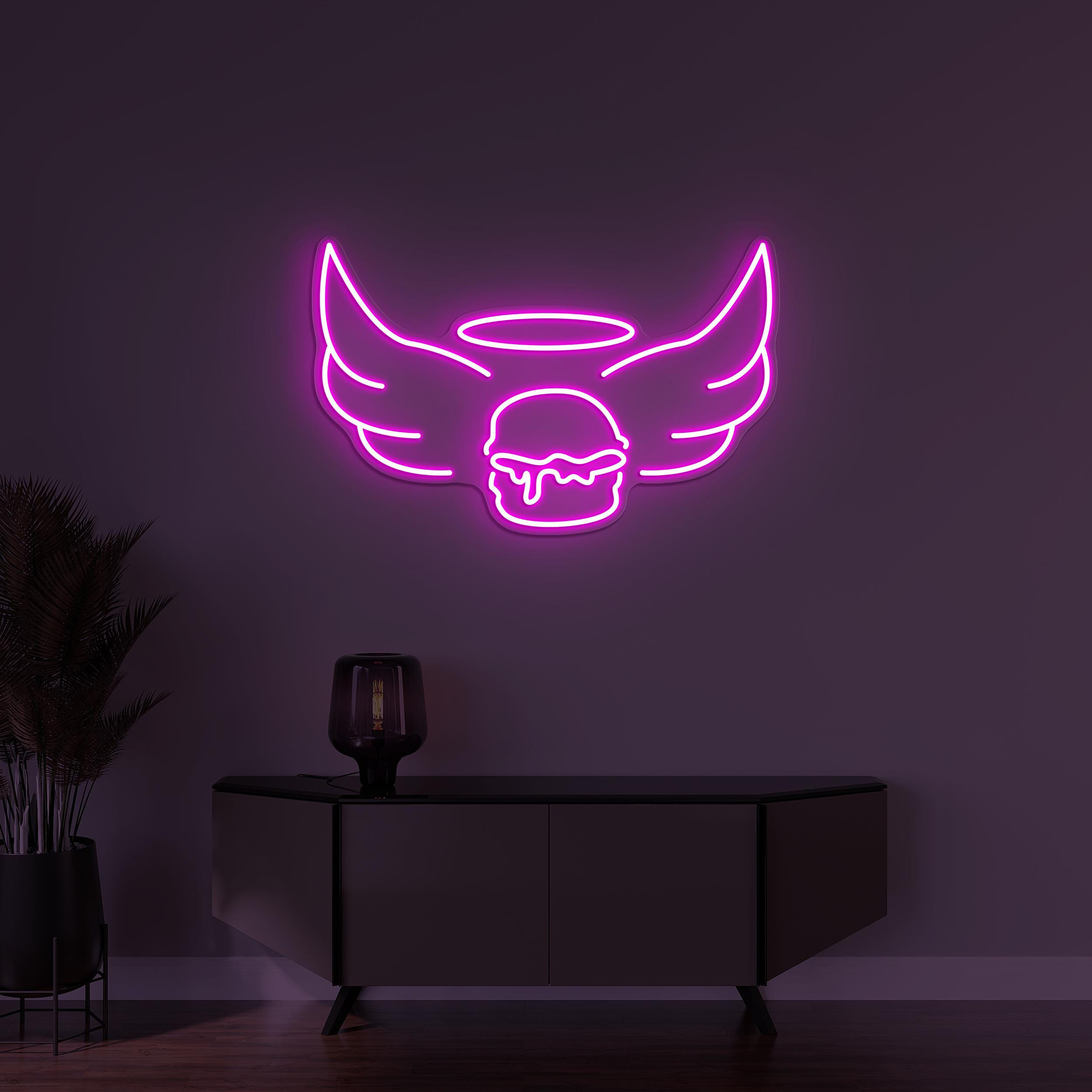 Burger Neon Sign, Angel Burger LED Light, Fast Food Restaurant Decor, Custom Neon Sign, Burger Shop Wall Art, Burger Party Wall Decor, Gift
