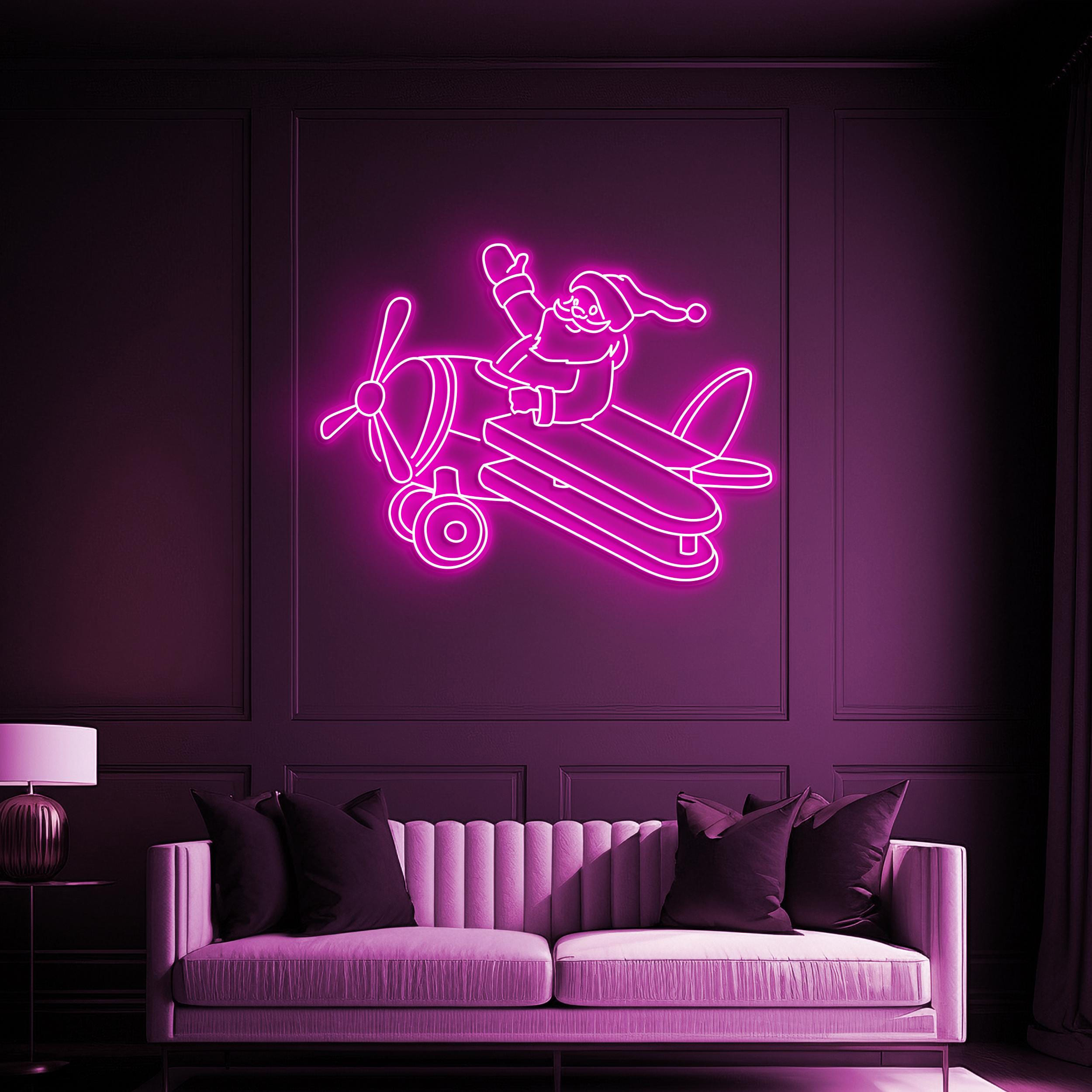 Santa on Airplane Neon Sign, Santa on Airplane LED Light, Christmas Art, Santa Claus Decor, Kids & Game Room Decor, Christmas Lover Gift