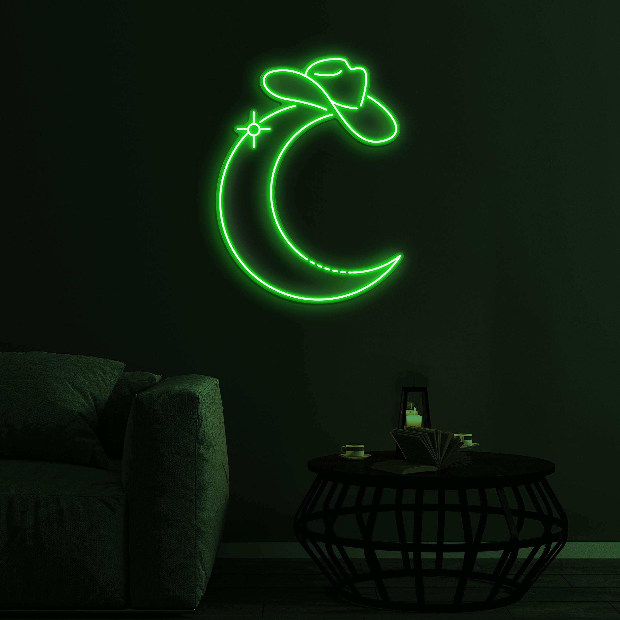 Moon Wearing Cowboy Hat Neon Sign, Moon LED Light, Home Wall Decor, Western Cowboy Bar Sign, Man Cave Decor, Western Bar Pub Neon Sign, Gift