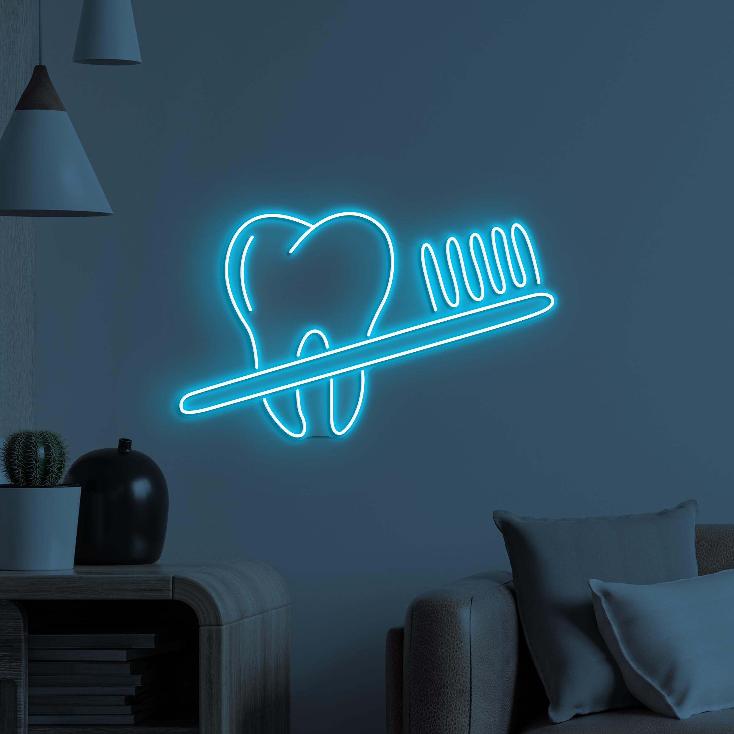 Toothbrush and Teeth Neon Sign, Toothbrush and Teeth LED Light, Bathroom Wall Decor, Dental Office Neon Light, Tooth & Brush Wall Light