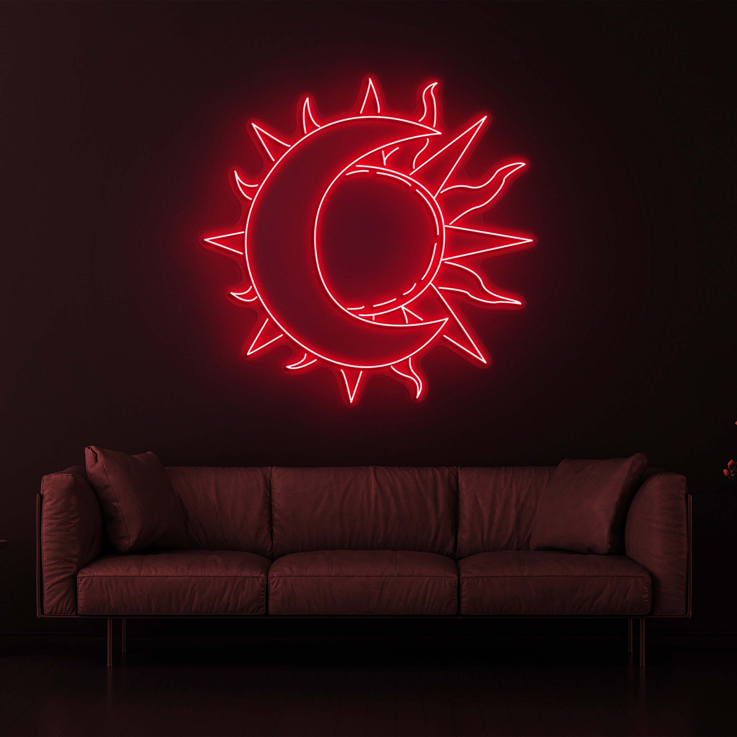 Moon and Sun Neon Sign, LED Night Light, Half Sun and Half Moon Art, Neon Wall Decor for Bedroom, Home, and Bar, LED Neon Light, Gift Idea