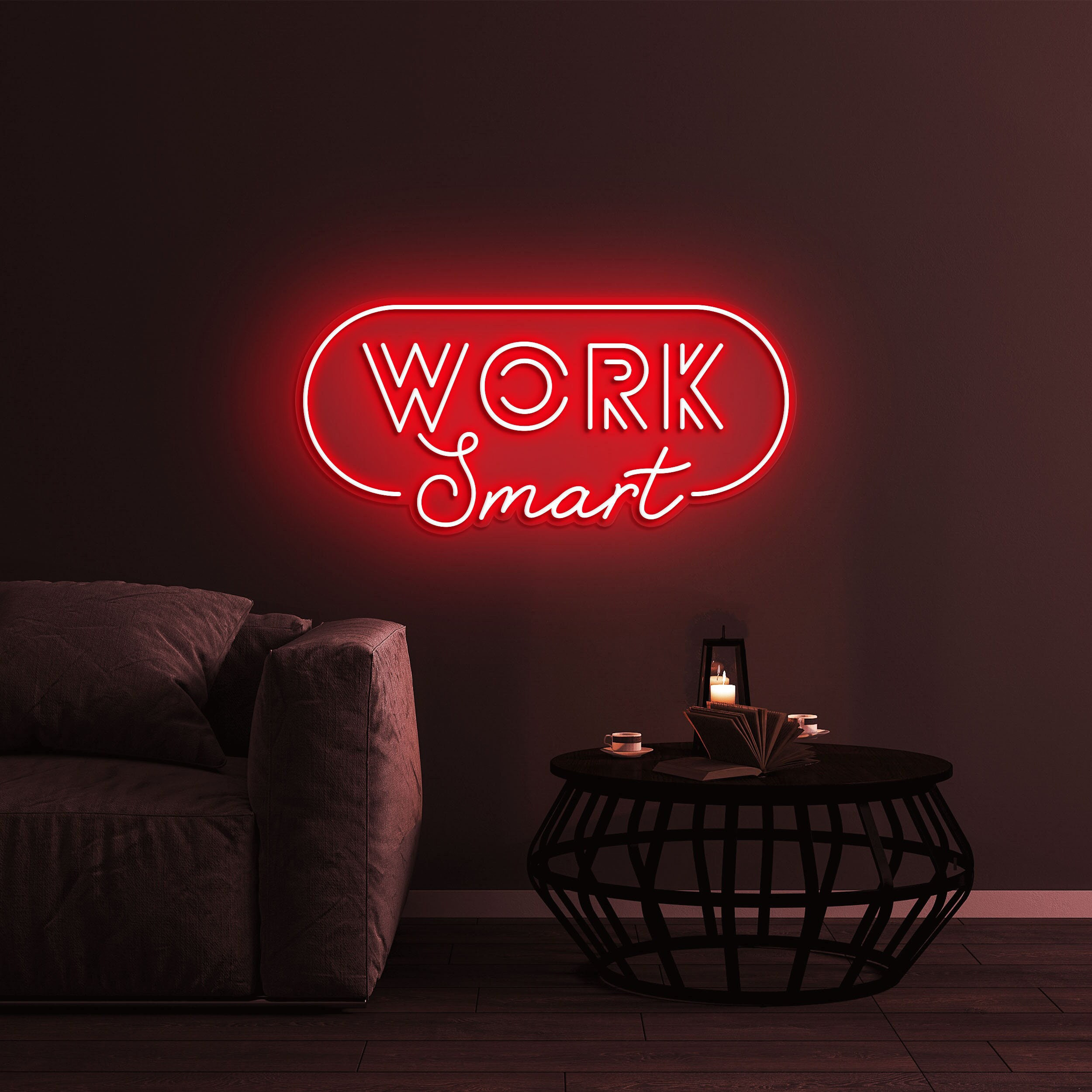 Work Smart LED Neon Sign, Motivational Decor for Home, Office, Studio, Game Room Neon Light Decor, Wall Art for Readiness & Motivation, Gift