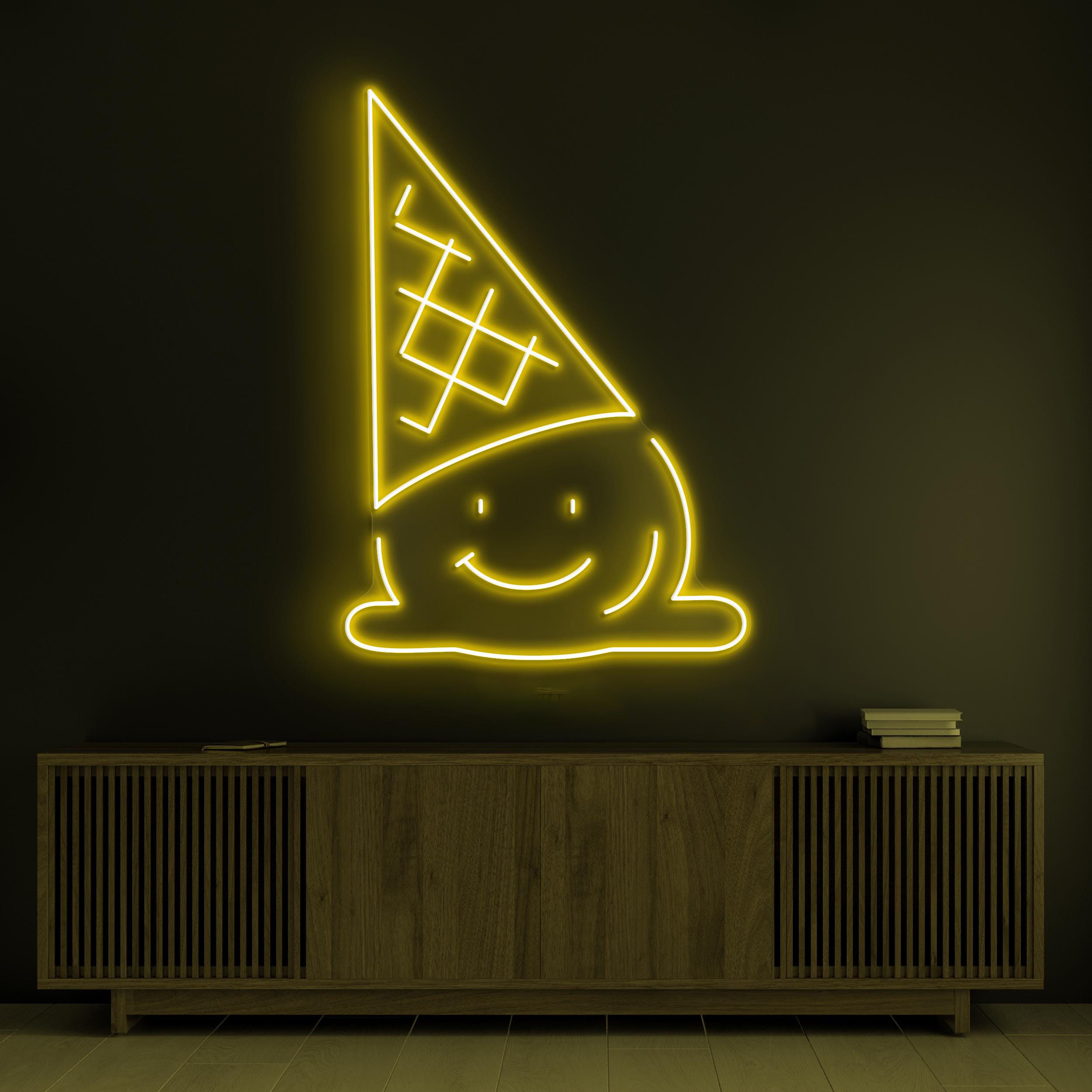 Happy Ice Cream Neon Sign, Happy Ice Cream LED Light, Melting Ice Cream Wall Art, Kids Room Wall Light, Cafe, Bar, & Dessert Spot Wall Decor