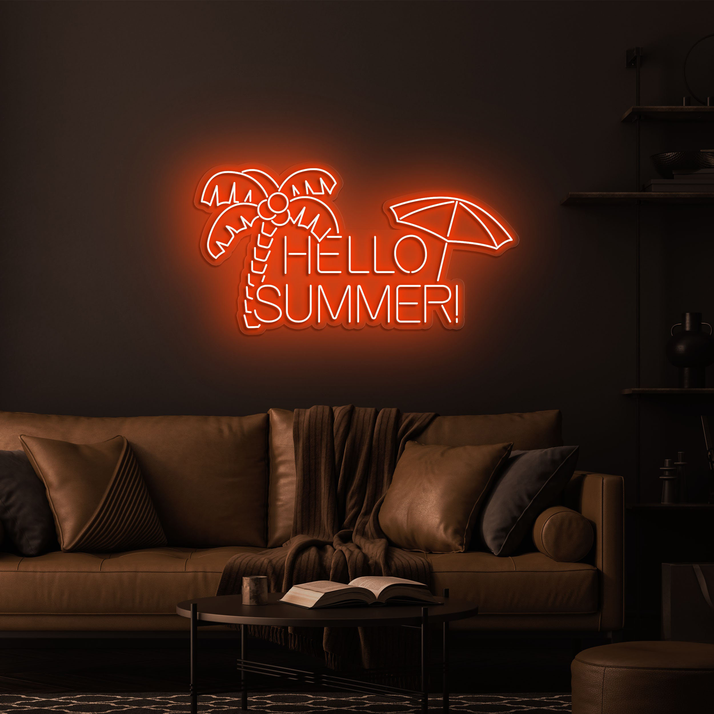 Hello Summer Neon Sign, Beach Decor SIgn, Palm Tree Wall Art Sign, Room and Pool Party Neon Sign for Shop Decor,  Summer Beach Neon Light