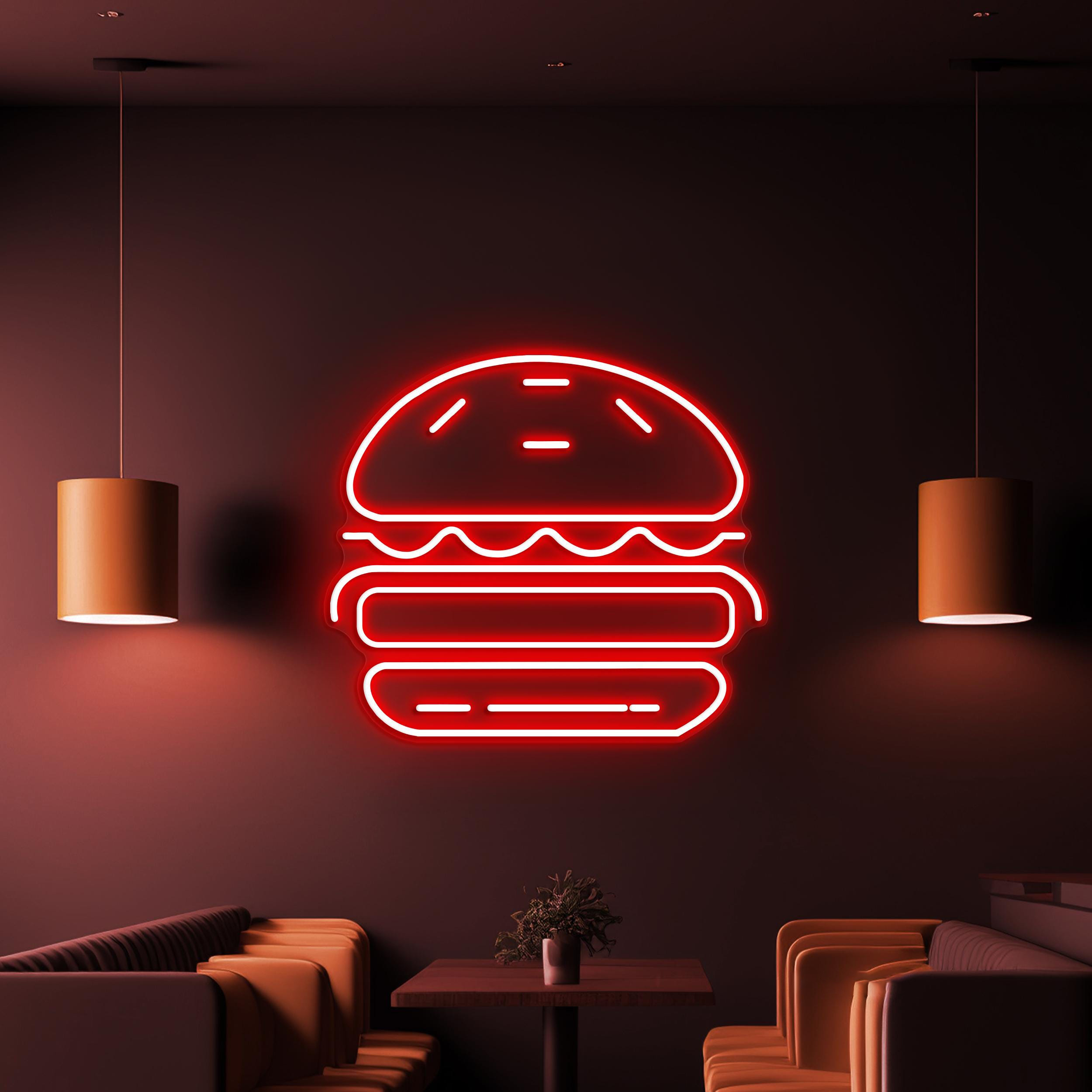 Burger Neon Sign, Burger LED Light, Hamburger Wall Art, Fast Food Restaurant Neon Light, Burger Shop Wall Decor, Gift For Burger Lover
