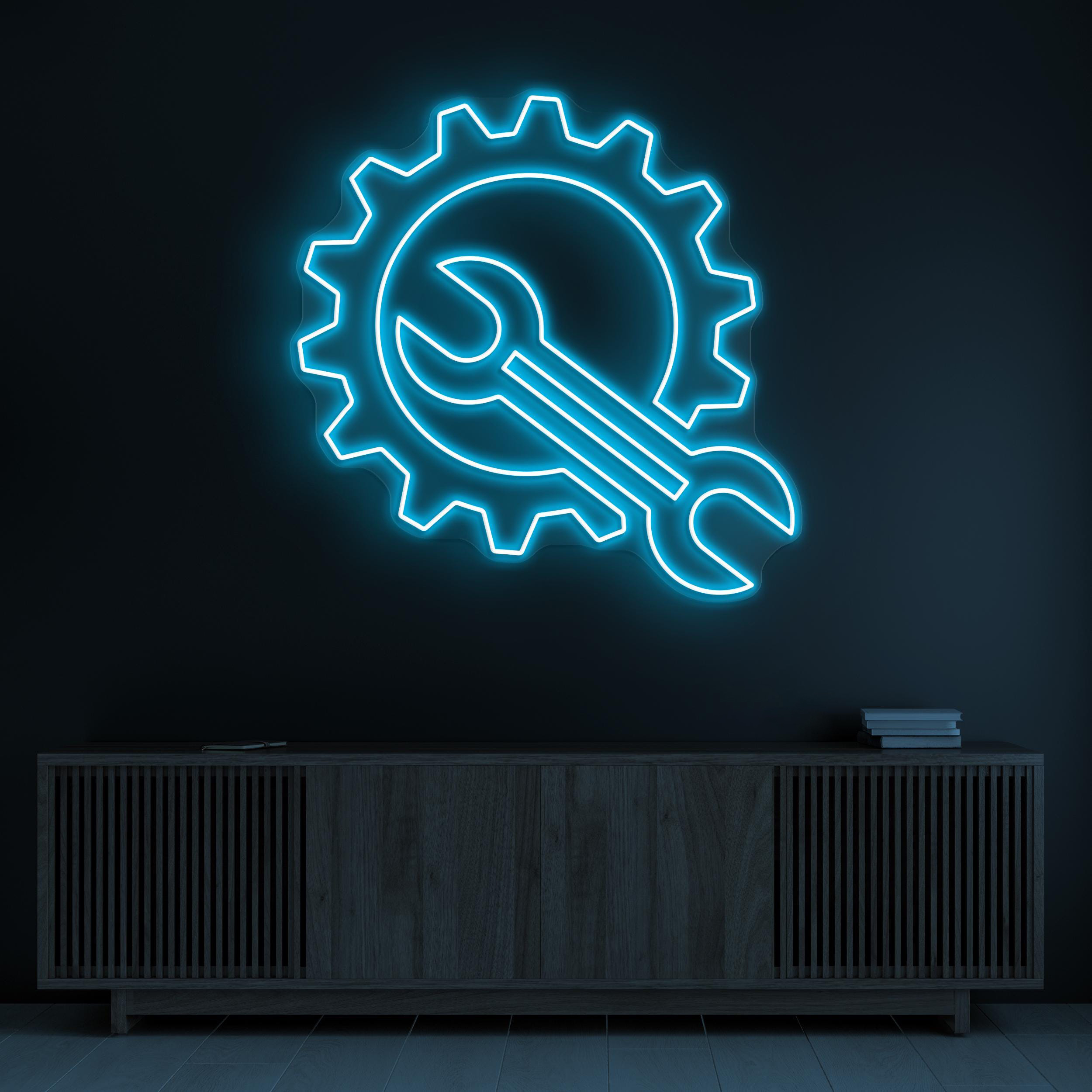 Gear & Wrench Neon Sign, Gear and Wrench LED Light, Mechanic Wall Decor, DIY Wall Art, Garage Neon Light, Work Shop Art, Mechanic Tools Sign