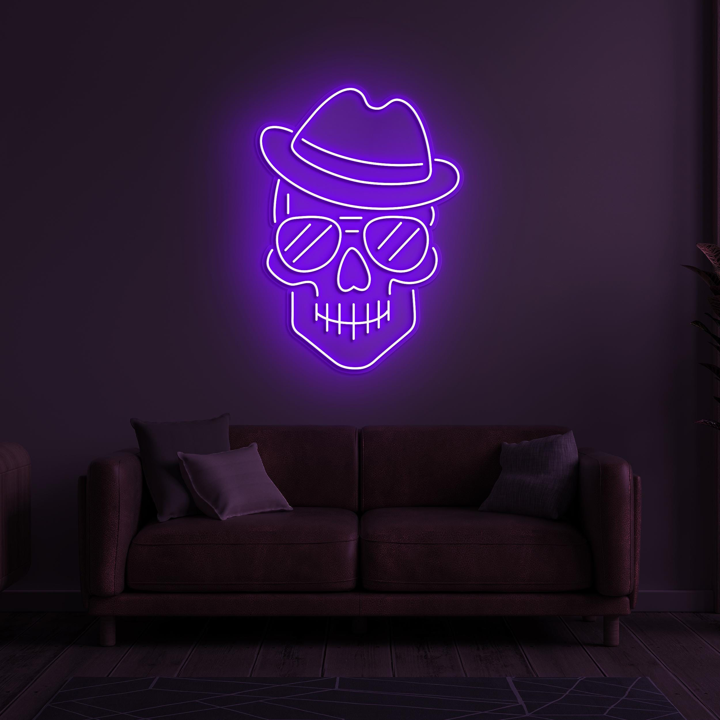 Skull In Hat & Sunglasses Neon Sign, Skull In Hat Sunglasses LED Light, Gift for Skull Lovers, Skull in Hat Wall Decor, Home and Shop Decor
