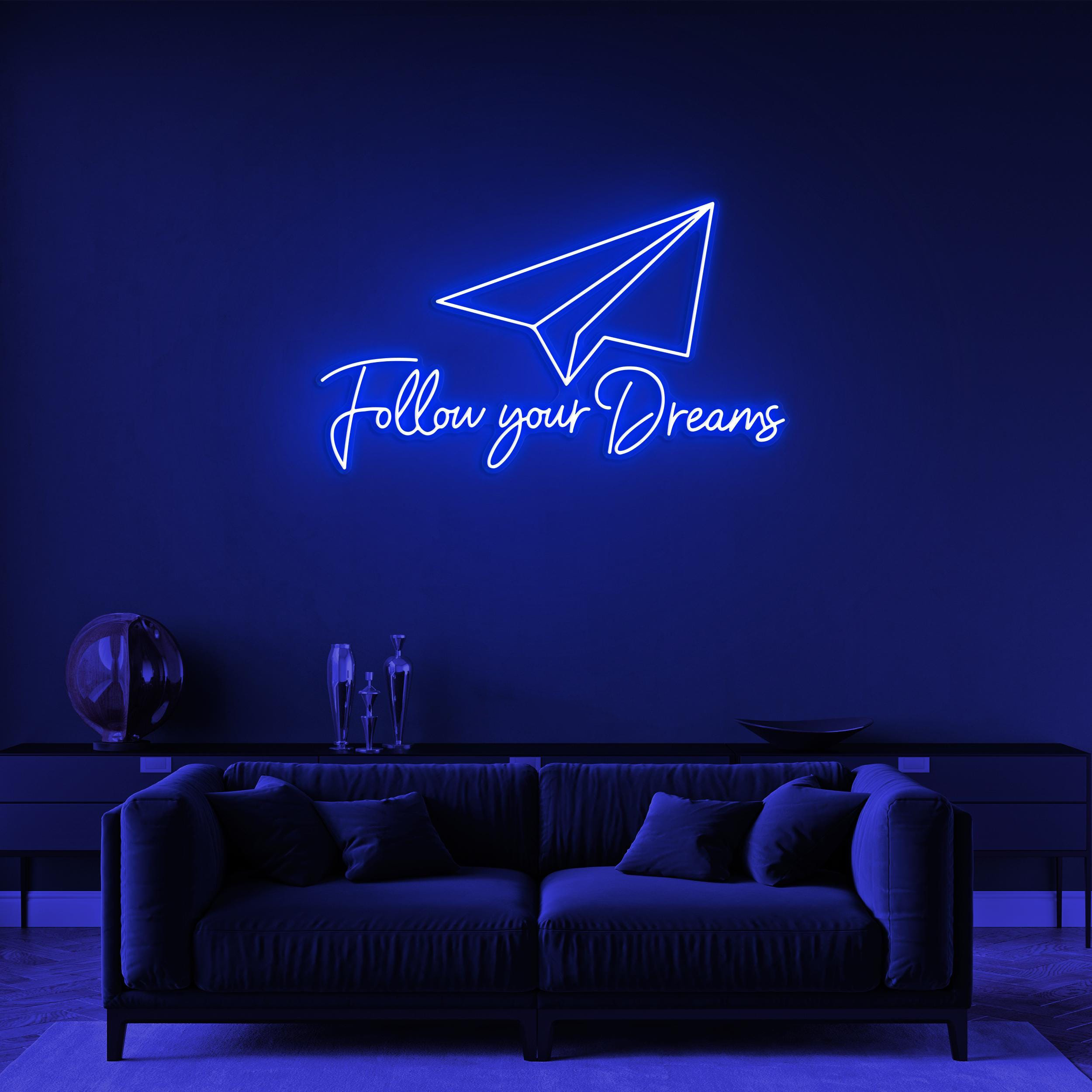 Follow Your Dreams Neon Sign, Follow Your Dreams LED Light, Flying LED Neon Art, Home Wall Decor, Believe in Yourself Neon Sign, Custom Sign