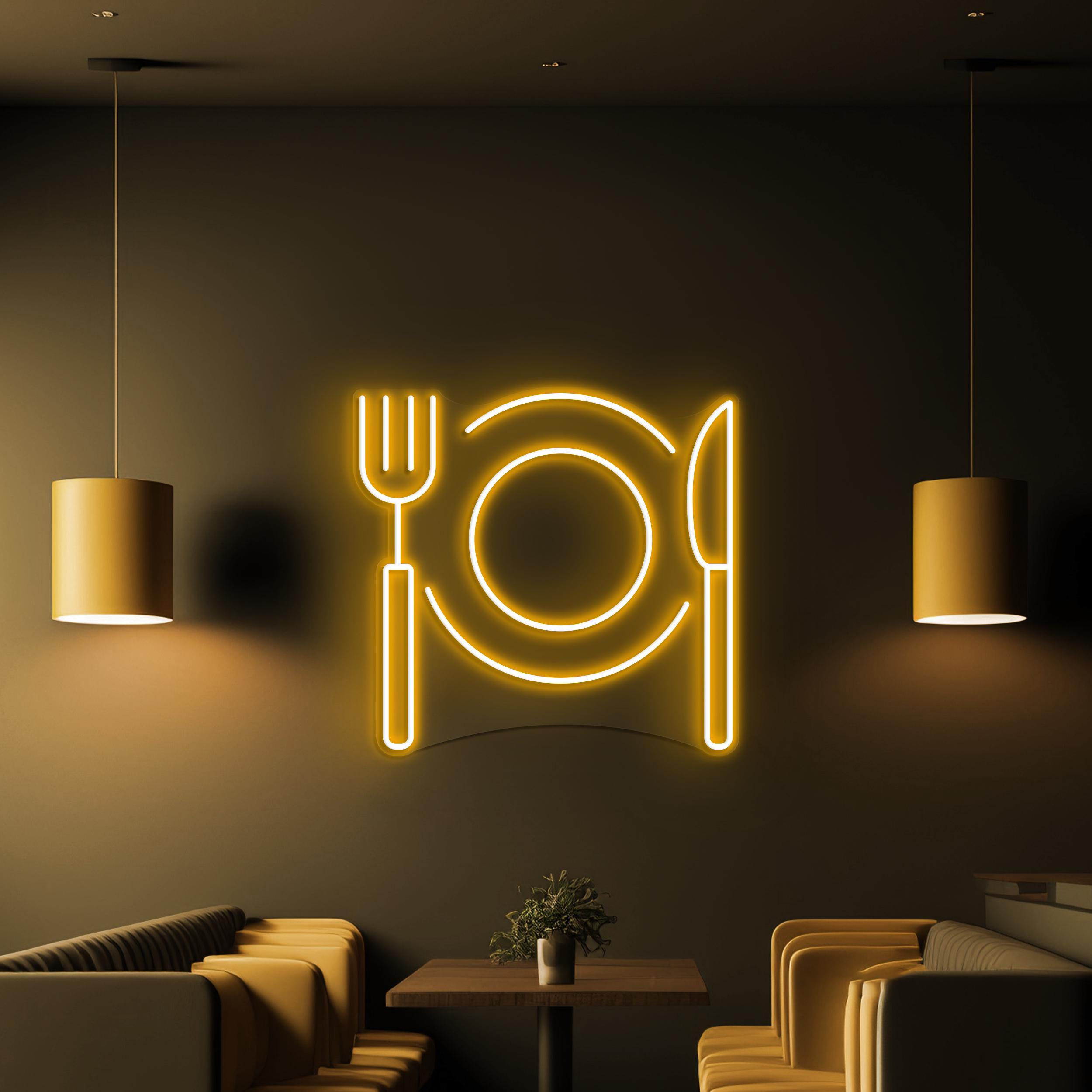 Fork Plate Knife Neon Sign, Fork Plate Knife LED Light, Food Shop Wall Decor, Kitchen Wall Art, Restaurants Neon Light, Dinner Time Neon Art