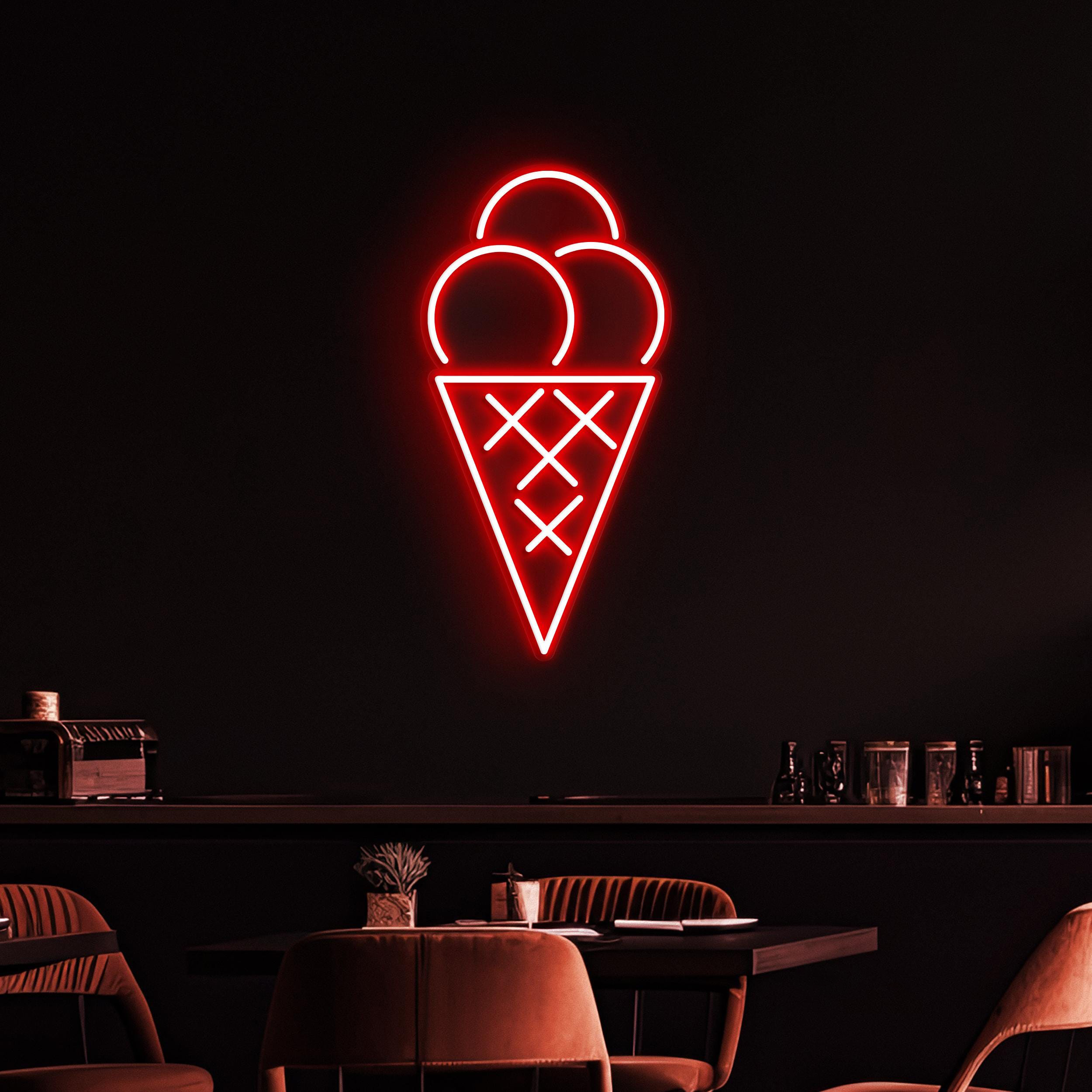 Cone Ice Cream Neon Sign, Cone Ice Cream LED Light, Bar and Cafe Neon Light, Ice Cream Shop Wall Decor, Dessert Spot Art, Kids Room Decor