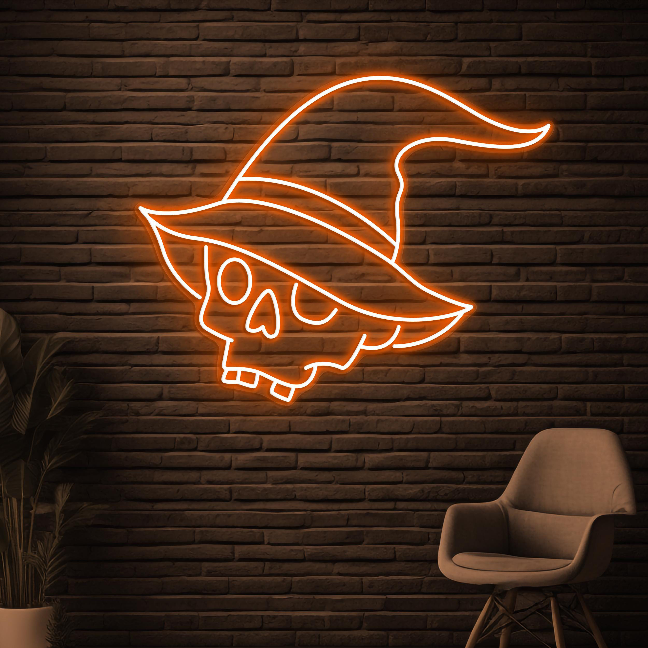 Witch Hat Skull Neon Sign, Witch Hat Skull LED Light, Skull Led Wall Decor, Spooky Neon Sign, Horror Room Wall Art, Skull Neon Wall Light