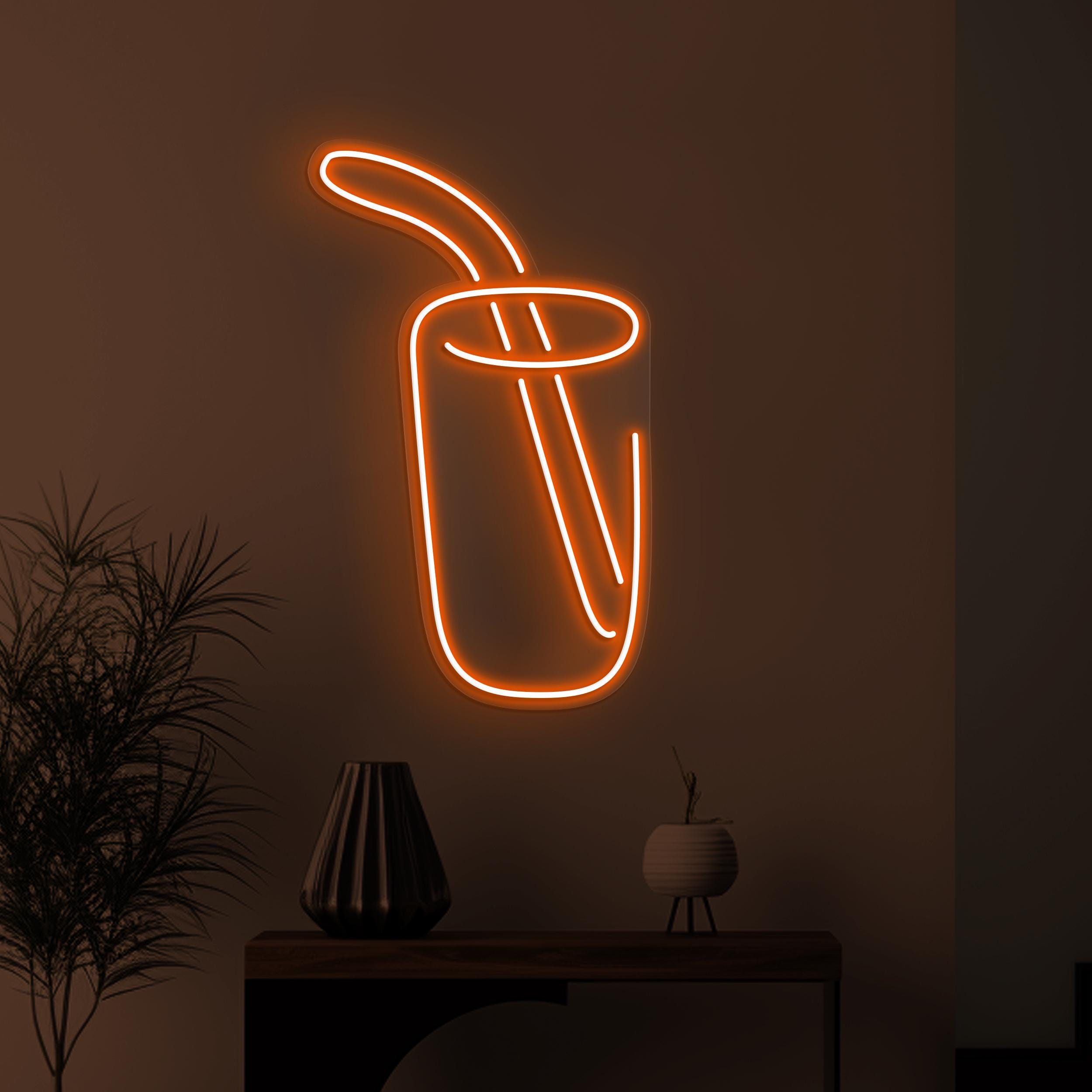 Juice Neon Sign, Drink LED Light, Drink Cup Wall Art, Cup with Straw Wall Decor, Cafe & Bar Neon Light, Juice Shop Decor, Drink Corner Sign