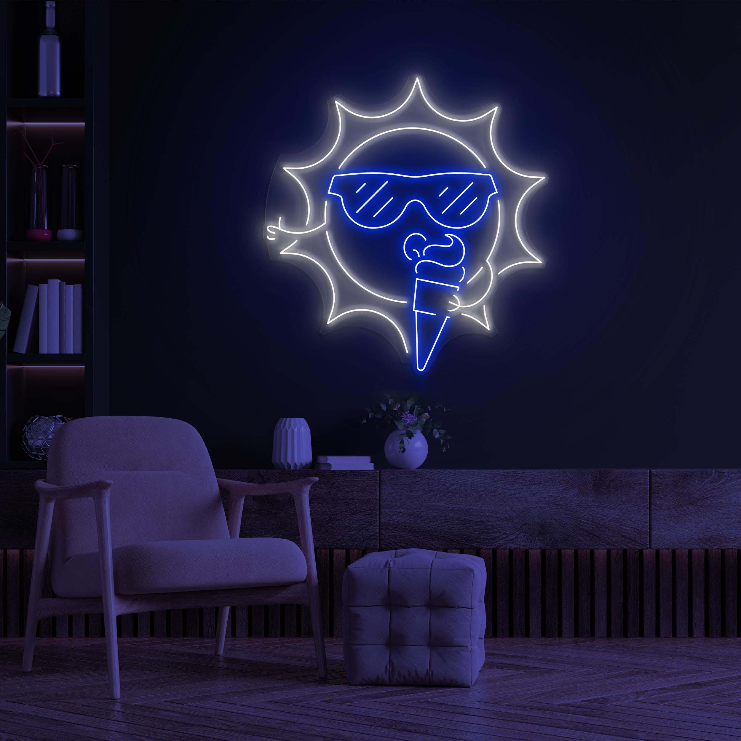 Sun Eating Ice Cream Neon Sign, Sun Eating Ice Cream LED Neon Art, Ice Cream Shop Decor, Business Logo Light, Gift for Ice Cream Lover, Gift