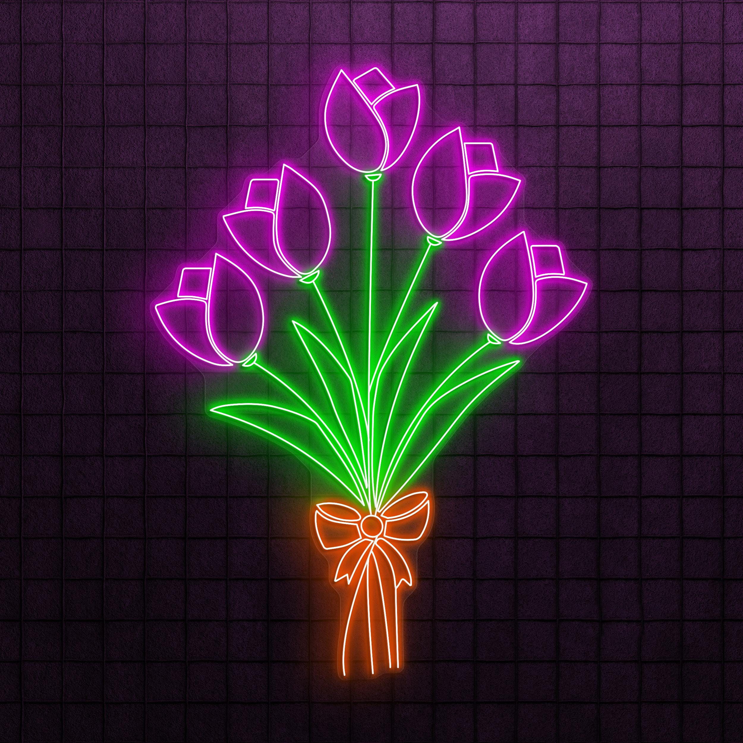 Tulip Neon Sign, Tulip Bouquet LED Light, Decor for Home, Party, Garden, Birthday & Yard, Romantic Gift for Couple, Wedding Neon Light