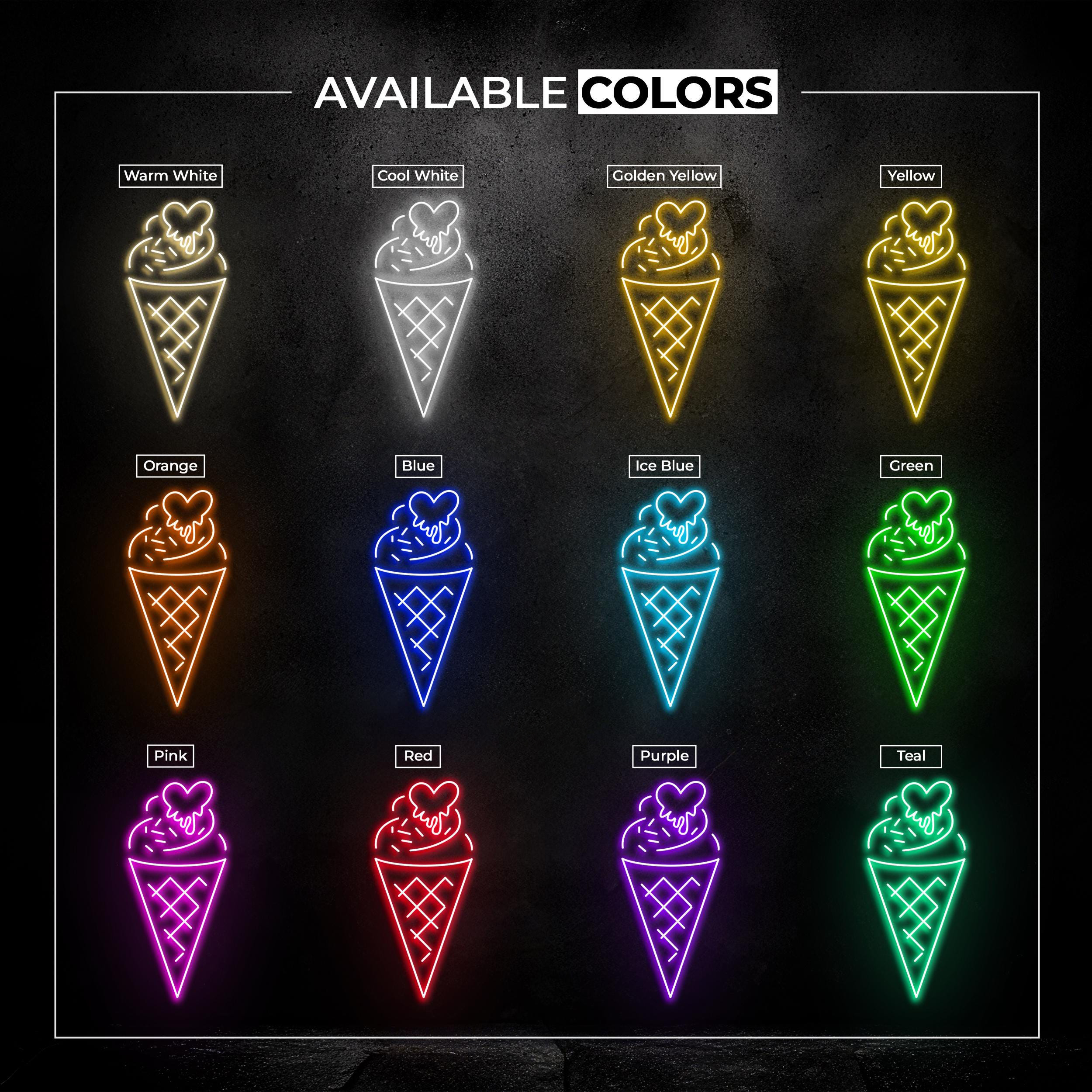 Cone Ice Cream Neon Sign, Cone Ice Cream LED Light, Ice Cream With Melting Heart Wall Art, Ice Cream Spot Wall Decor, Cafe and Bar Light
