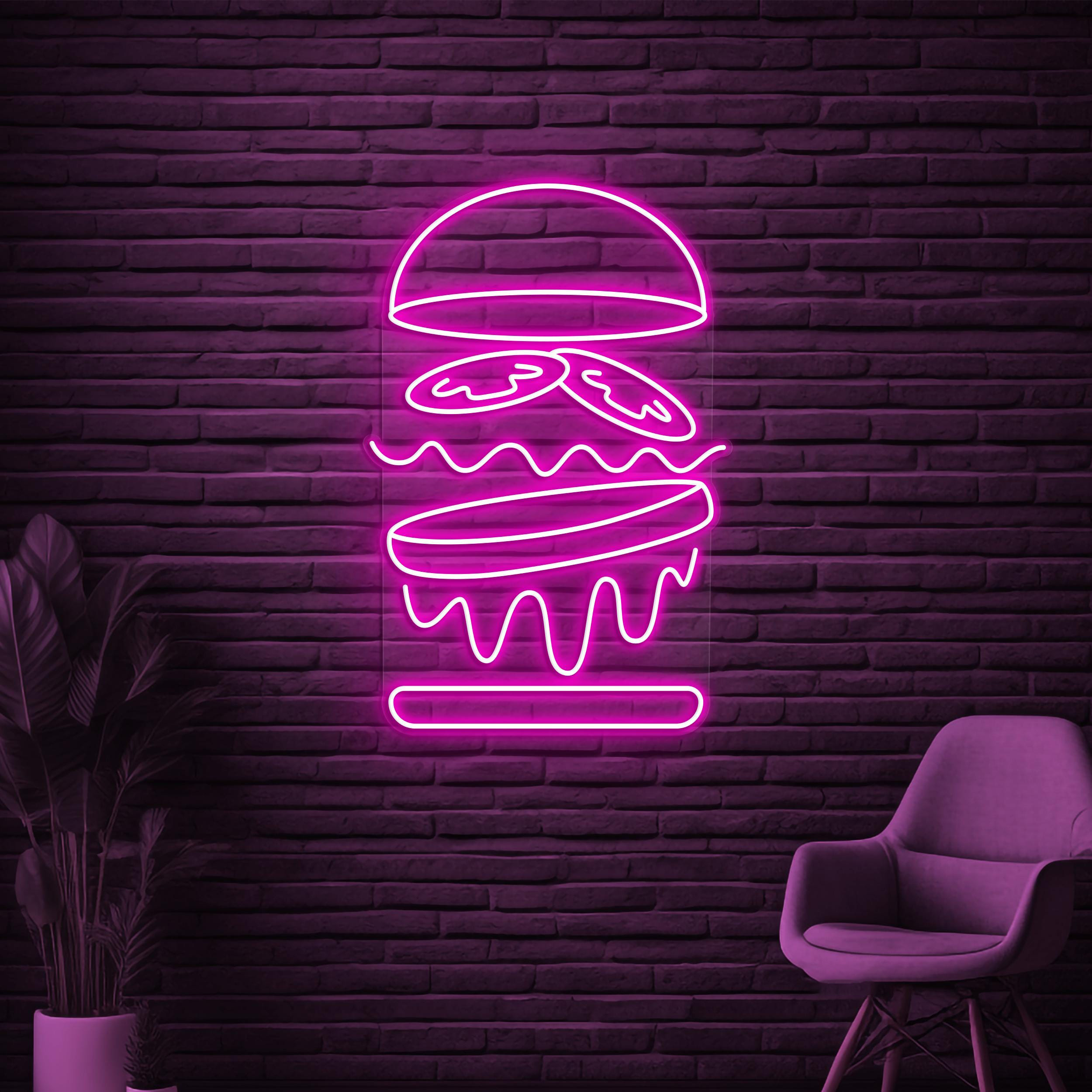 Burger Neon Sign, Burger LED Light, Restaurant Wall Decor, Fast Food Neon Light, Burger Lover Sign, Burger Shop Neon Art, Street Food Decor