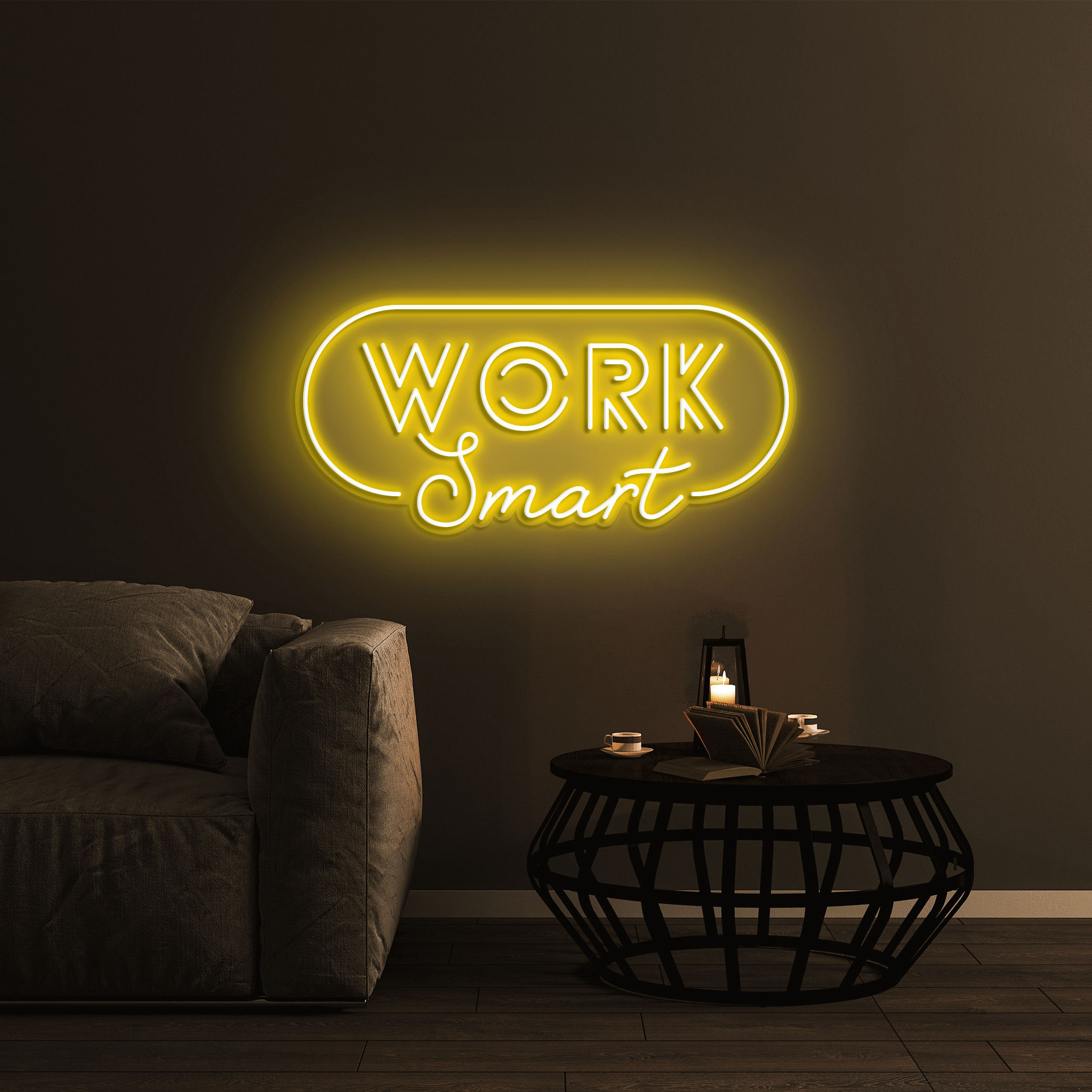 Work Smart LED Neon Sign, Motivational Decor for Home, Office, Studio, Game Room Neon Light Decor, Wall Art for Readiness & Motivation, Gift