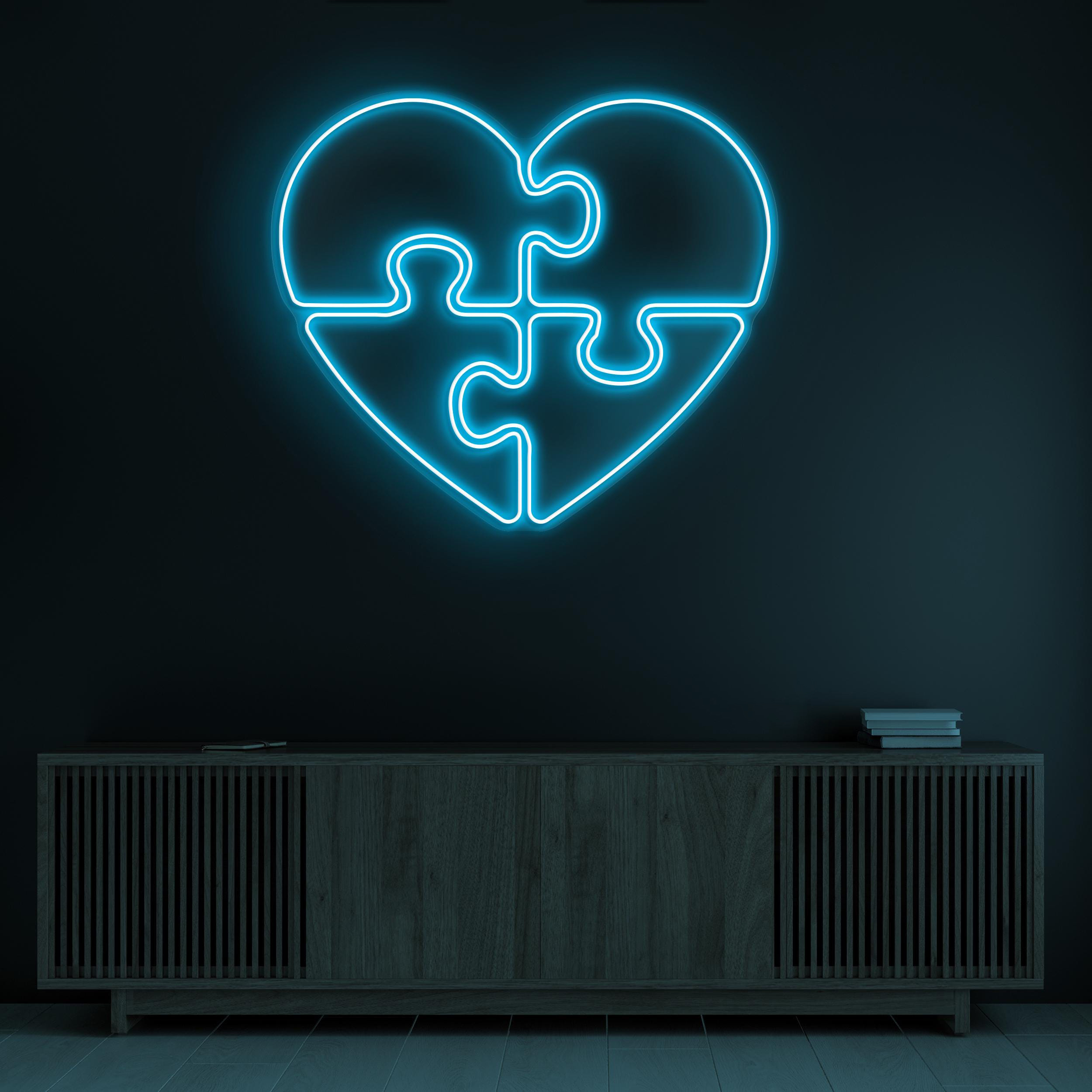 Puzzle Heart Neon Sign, Puzzle Heart LED Light, Heart Wall Decor, Game Room Wall Art, Matching Hearts LED Sign, Love Puzzle Neon Decor