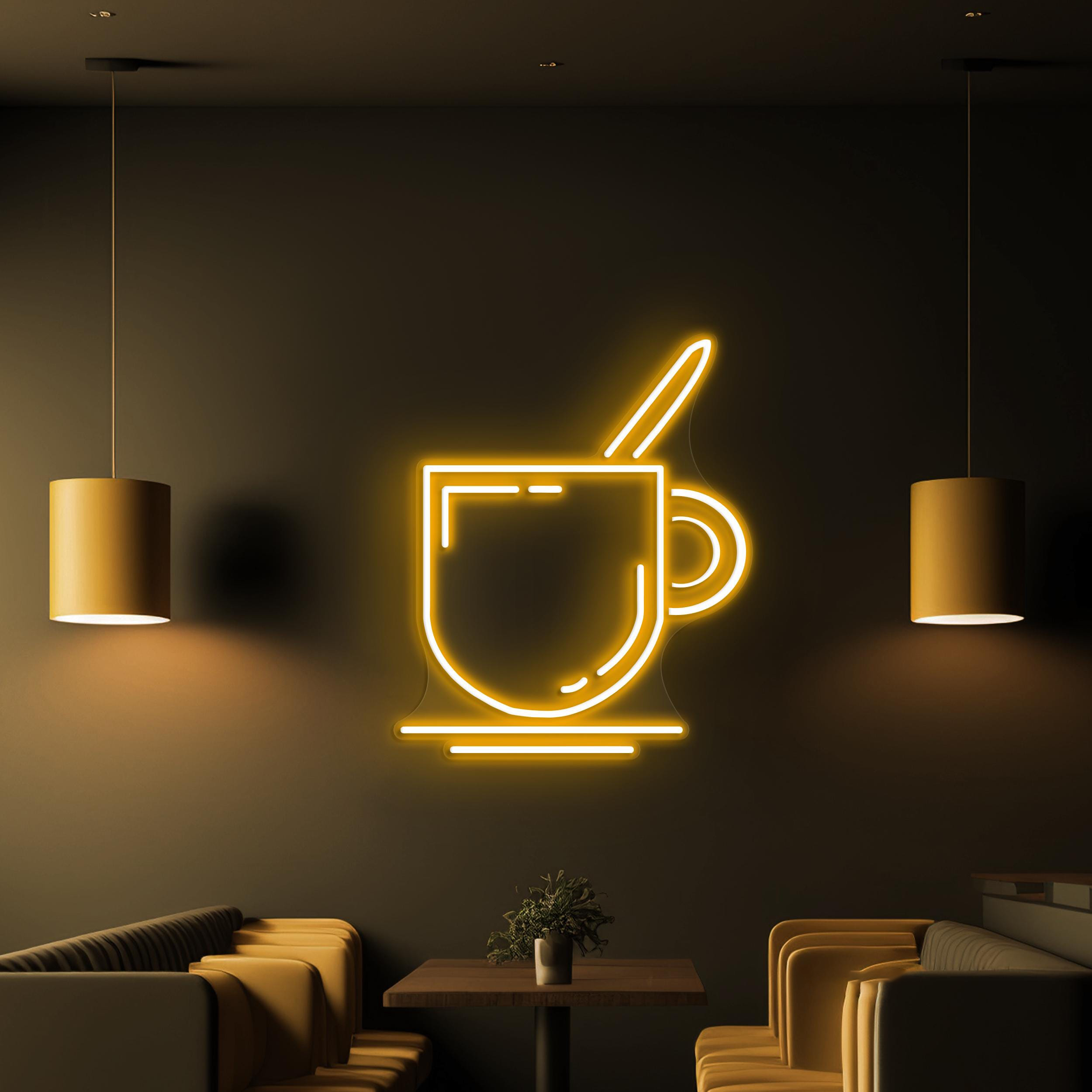 Coffee Mug Neon Sign, Coffee Mug LED Light, Coffee Shop Wall Decor, Kitchen Neon Light, Cafe, Bar, & Restaurants Wall Art, Home Neon Decor