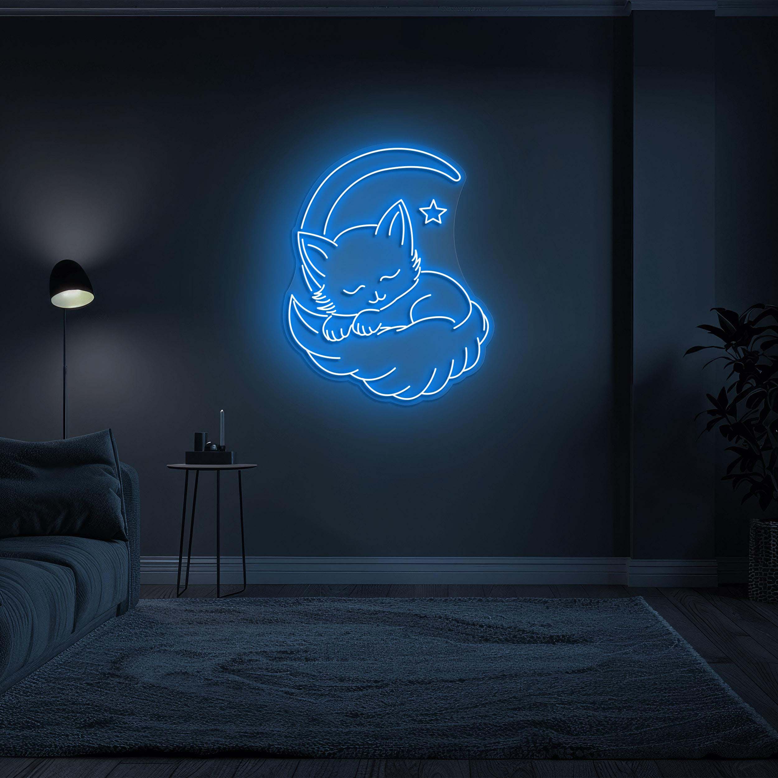 Cat Moon Neon Sign, Anime Cat on Moon, Sleeping Cat LED Light, Bedroom & Nursery Decor, Kids Room Wall Art, Cat Lovers Gift, Cat Neon Sign