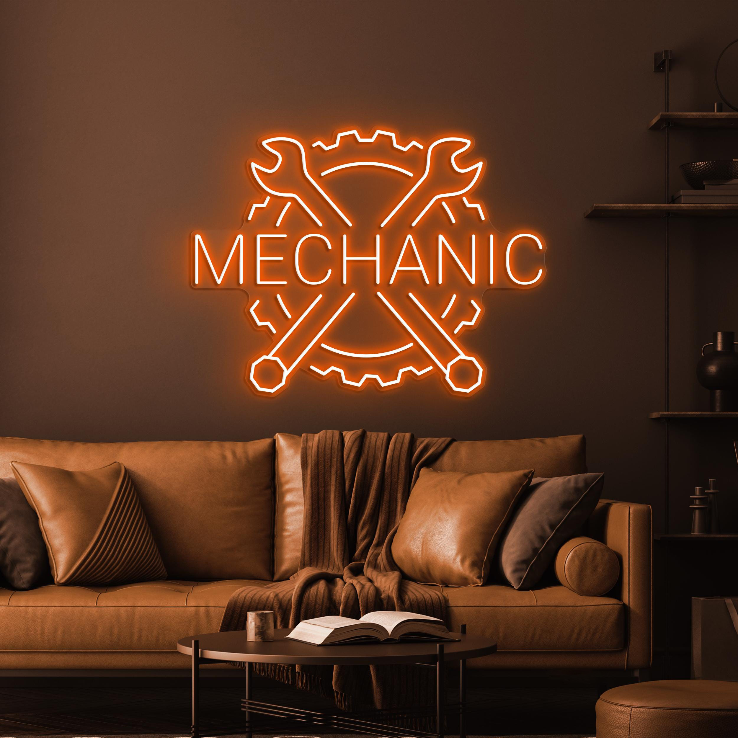 Mechanic Neon Sign, Mechanic LED Light, Garage Wall Decor, Work Shop Decor, Wrench Neon Sign, Car Repair Service Sign, Mechanic Tools Decor