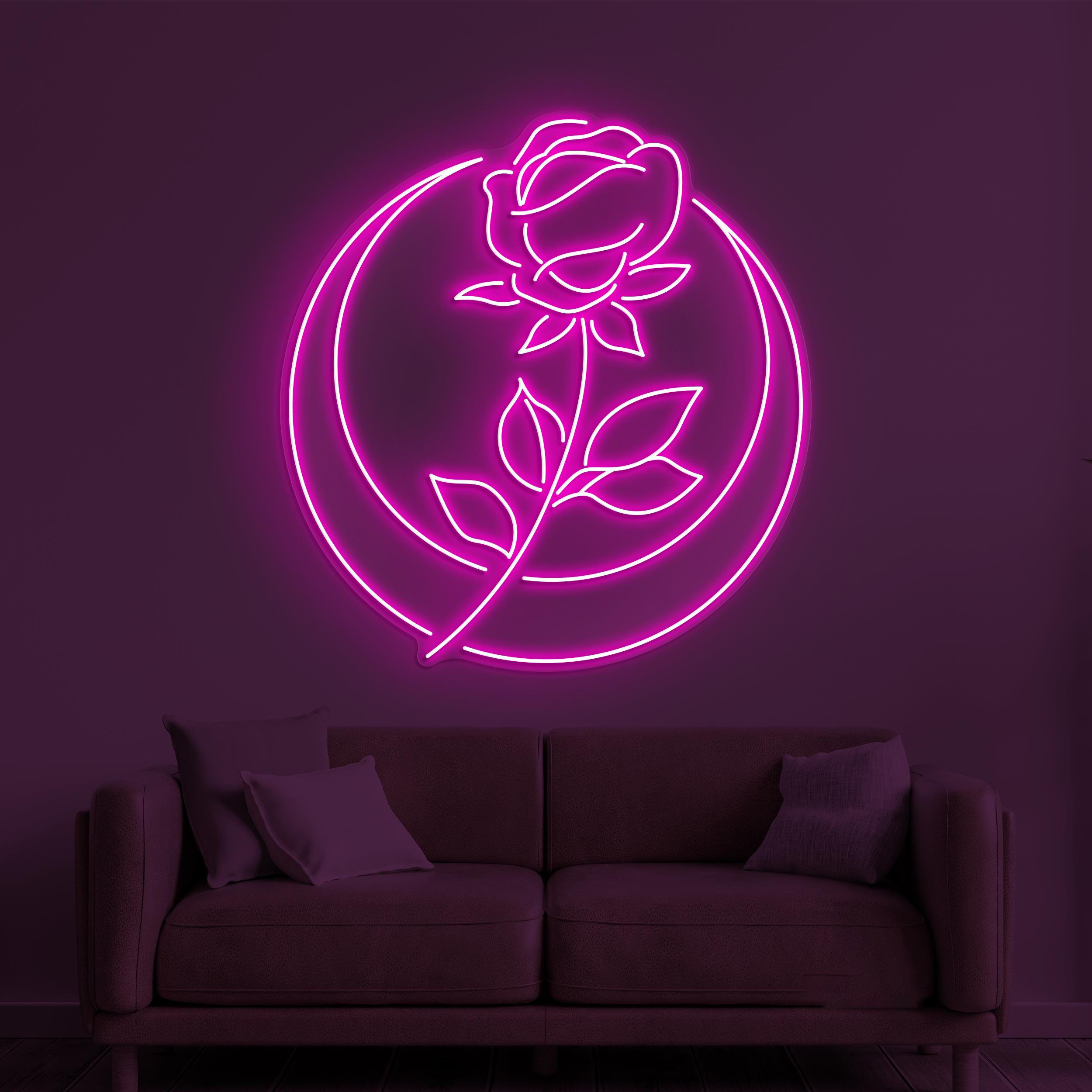 Moon Rose Flower Neon Sign, Moon Rose Flower LED Light, Flower Shop Wall Decor, Moon & Rose Wall Art, Wedding Party Decor, Moon Night Light