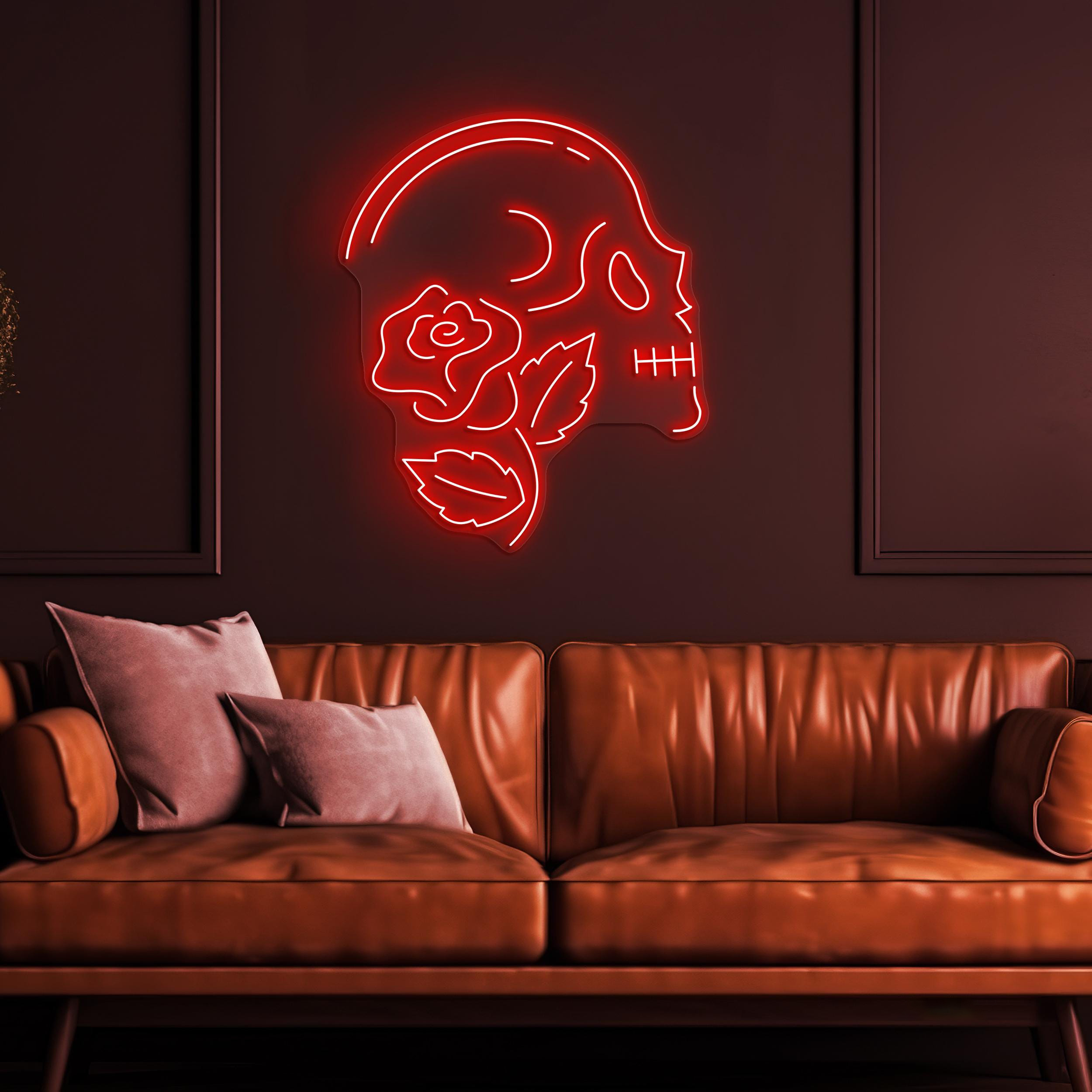 Skull & Rose Neon Sign, Skull and Rose LED Light, Skeleton Head Wall Decor, Skull With Flower Neon Light, Home Wall Art, Game Room Decor