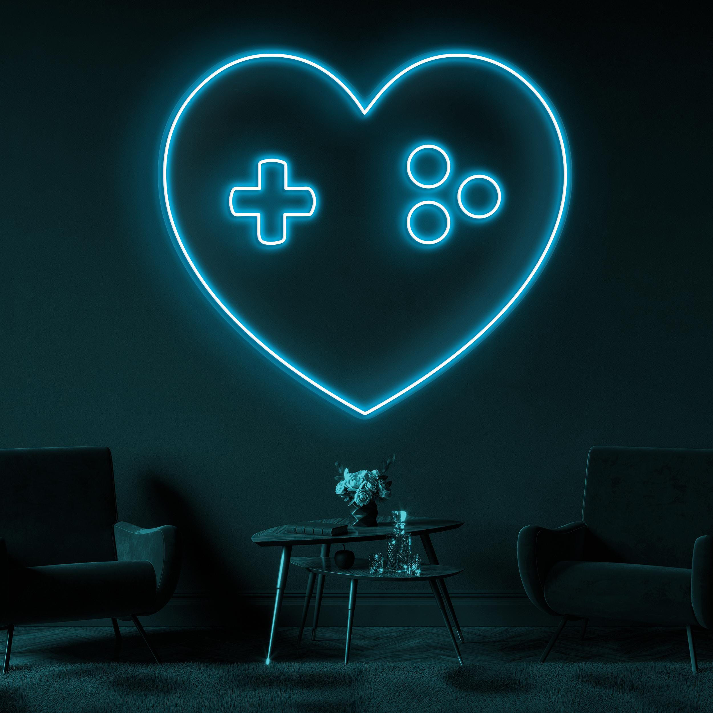 Gamer Heart Neon Sign, Gamer Heart LED Light, Game Room Wall Decor, Gaming Love LED Sign, Game Heart Controller Wall Art, Personalized Sign